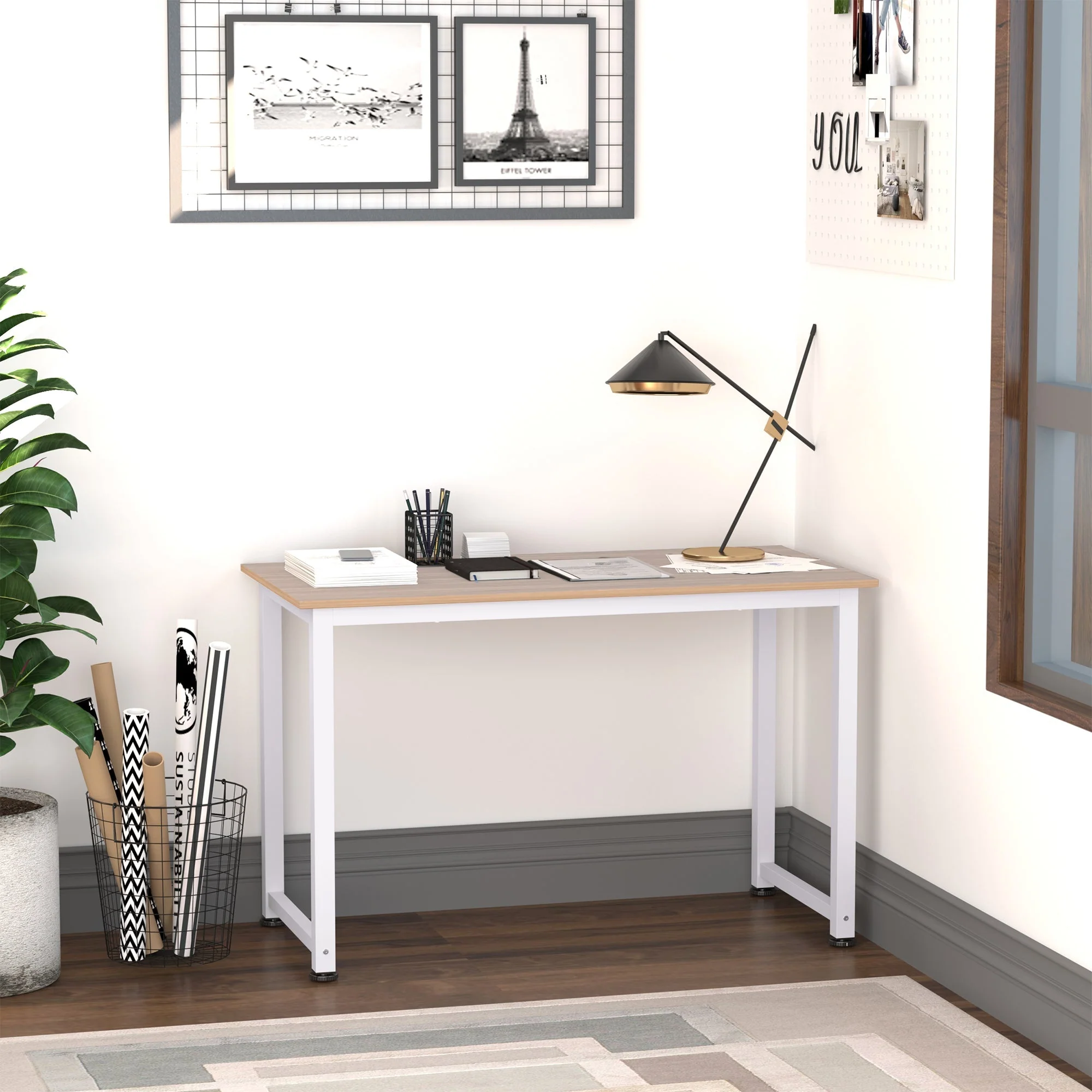Computer Desk W/ White Metal Frame Medium-density fibreboard - Image 2