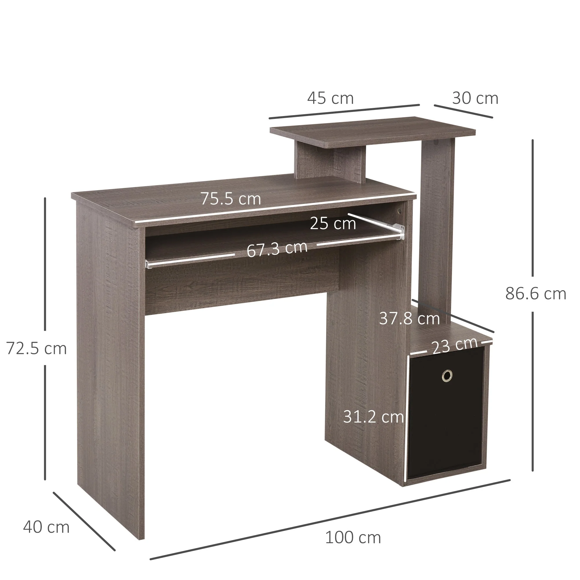 Computer Desk with Sliding Keyboard Tray Storage Drawer Shelf Home Office Workstation Grey - Image 3