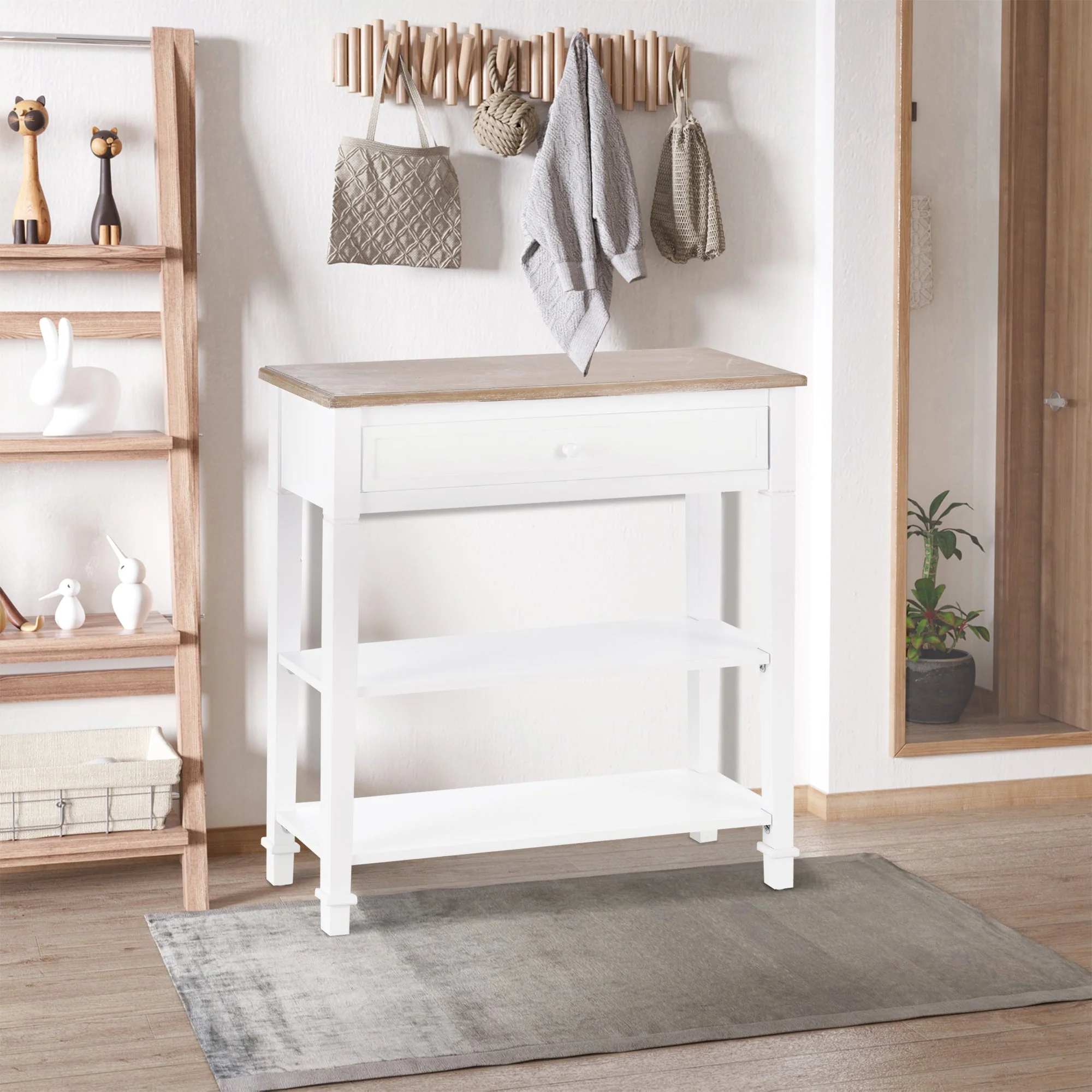 Console Table Hallway Side Desk 1 Drawer 2 Shelves Worktop Handle Retro Elegant Style Home Display Storage for Bedroom Livingroom - Image 4