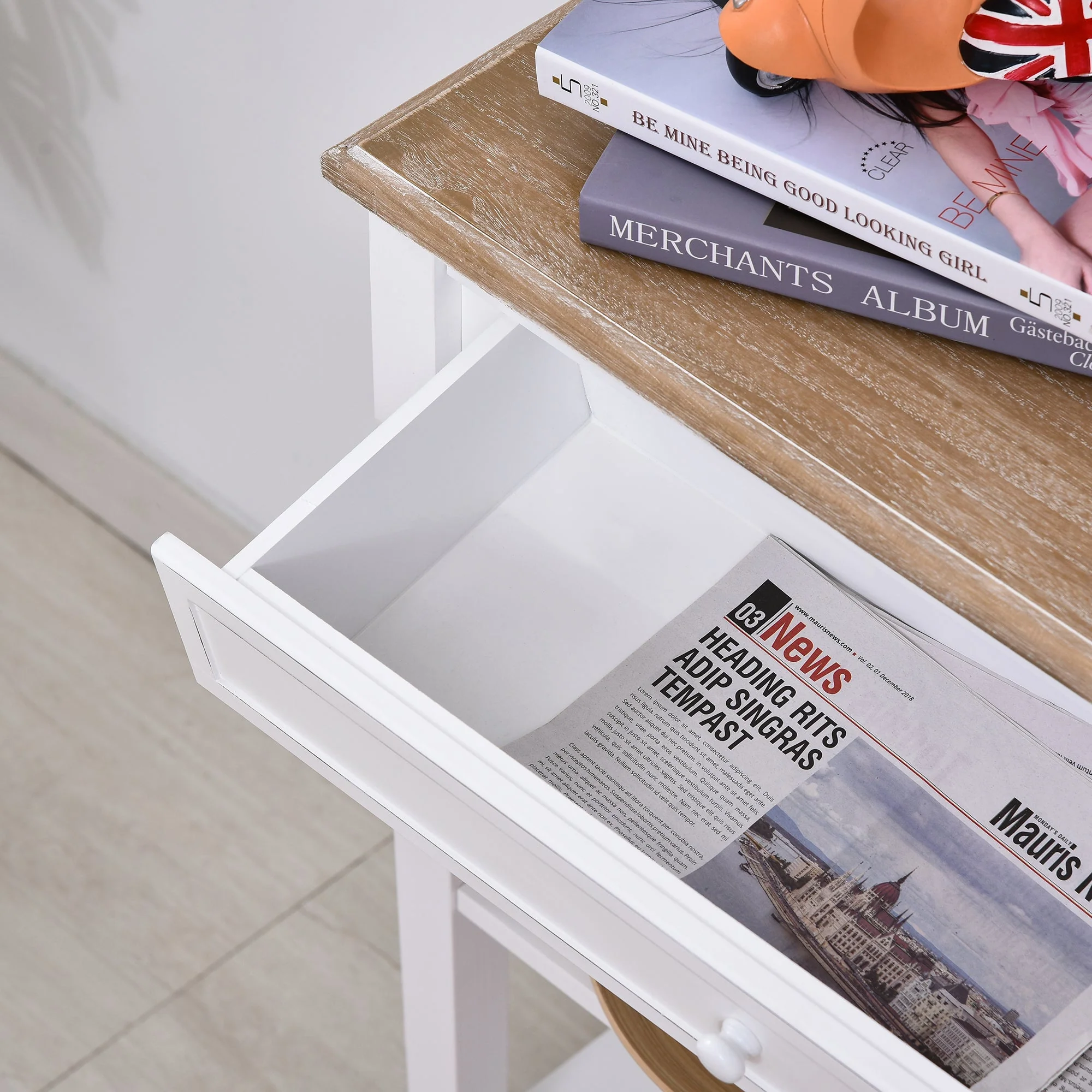 Console Table Hallway Side Desk 1 Drawer 2 Shelves Worktop Handle Retro Elegant Style Home Display Storage for Bedroom Livingroom - Image 9