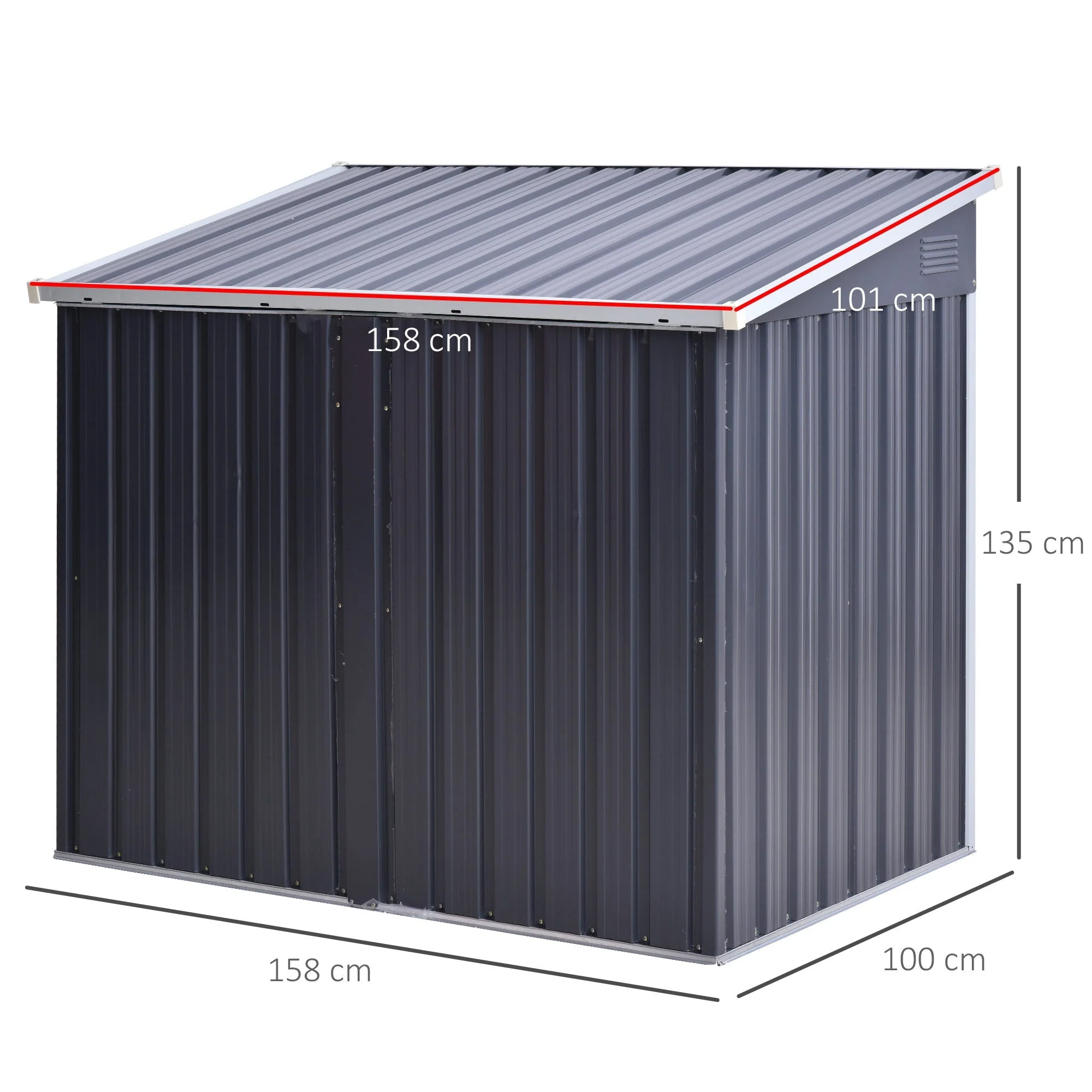 Corrugated 3.2 x 5.1' Double Door Pent Garden Store Steel Black by Steadfast - Image 3