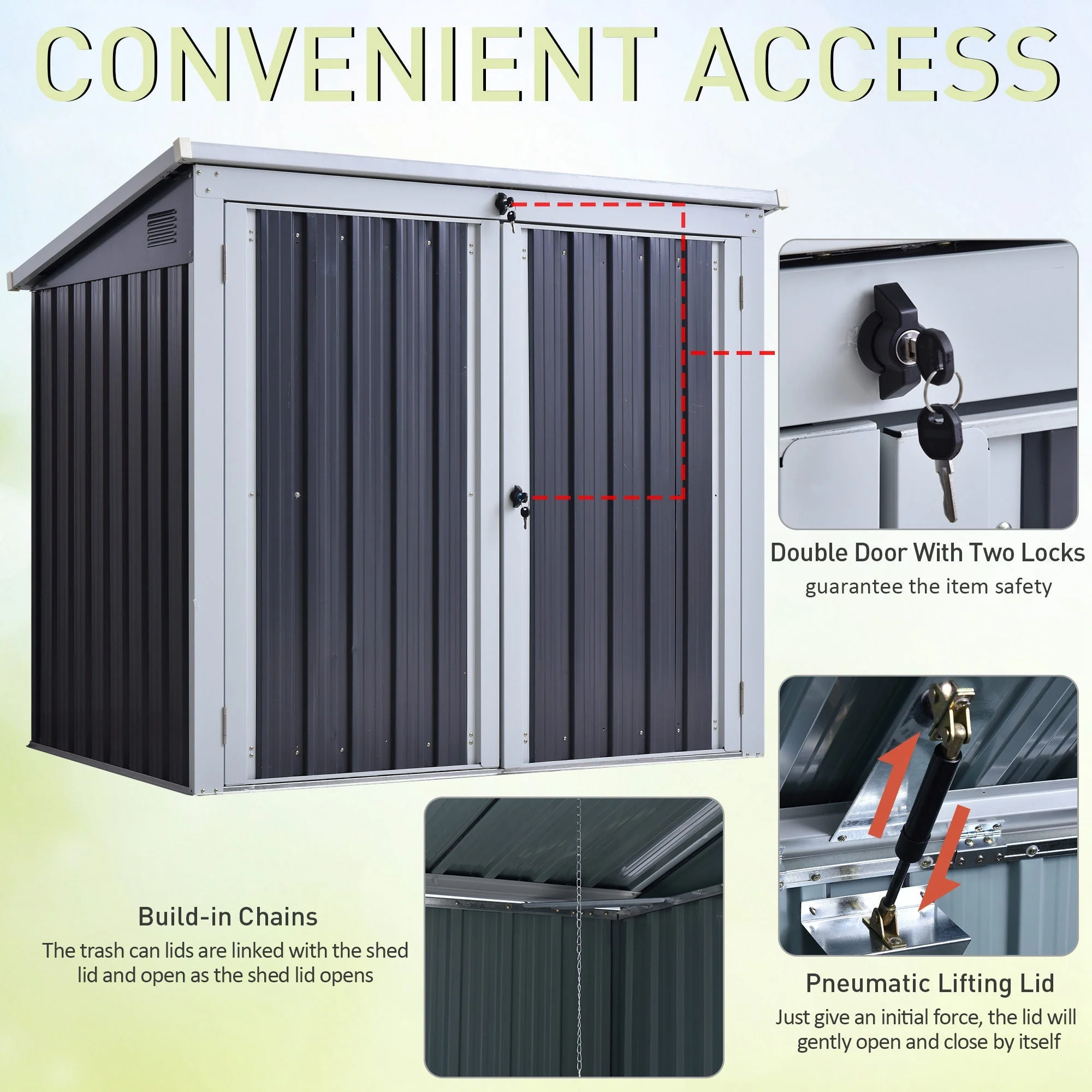 Corrugated 3.2 x 5.1' Double Door Pent Garden Store Steel Black by Steadfast - Image 4