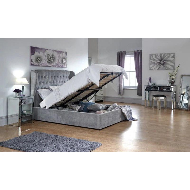Dakota King Size Ottoman Bed Fabric Grey 6 x 7ft - Image 2