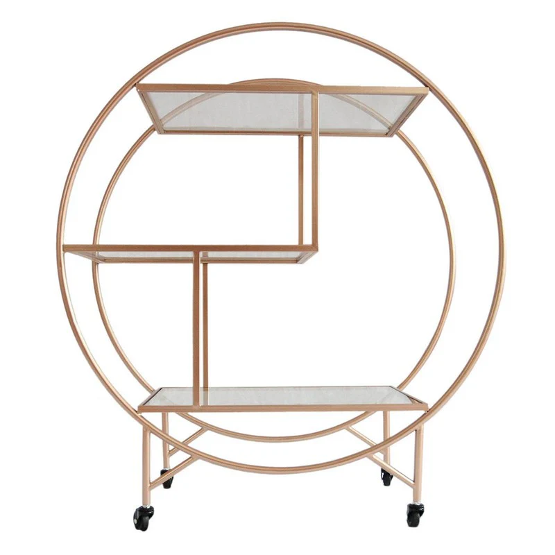 Deco Bar Cart Metal & Glass Rose Gold 2 Shelves - Image 3