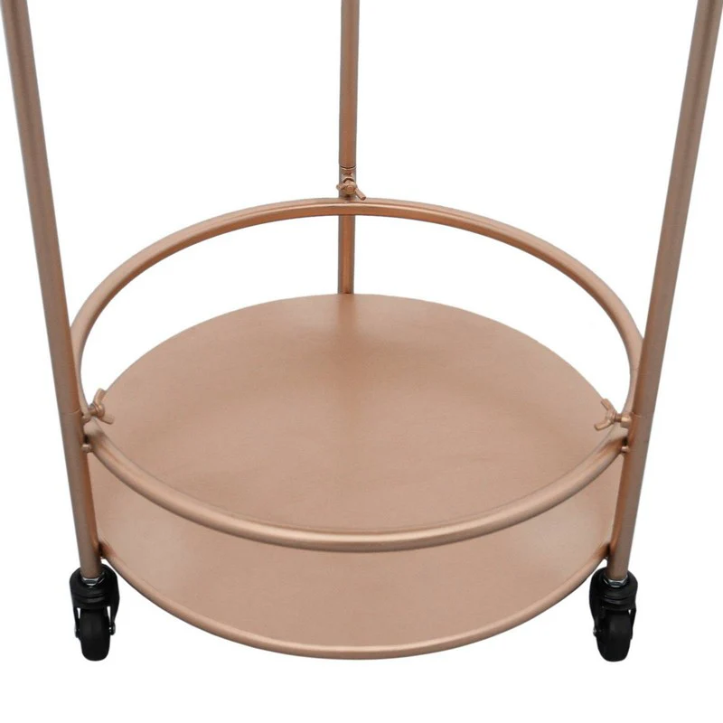 Deco Circular Bar Cart Metal & Glass Rose Gold 1 Shelf - Image 4