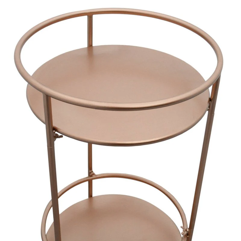 Deco Circular Bar Cart Metal & Glass Rose Gold 1 Shelf - Image 5