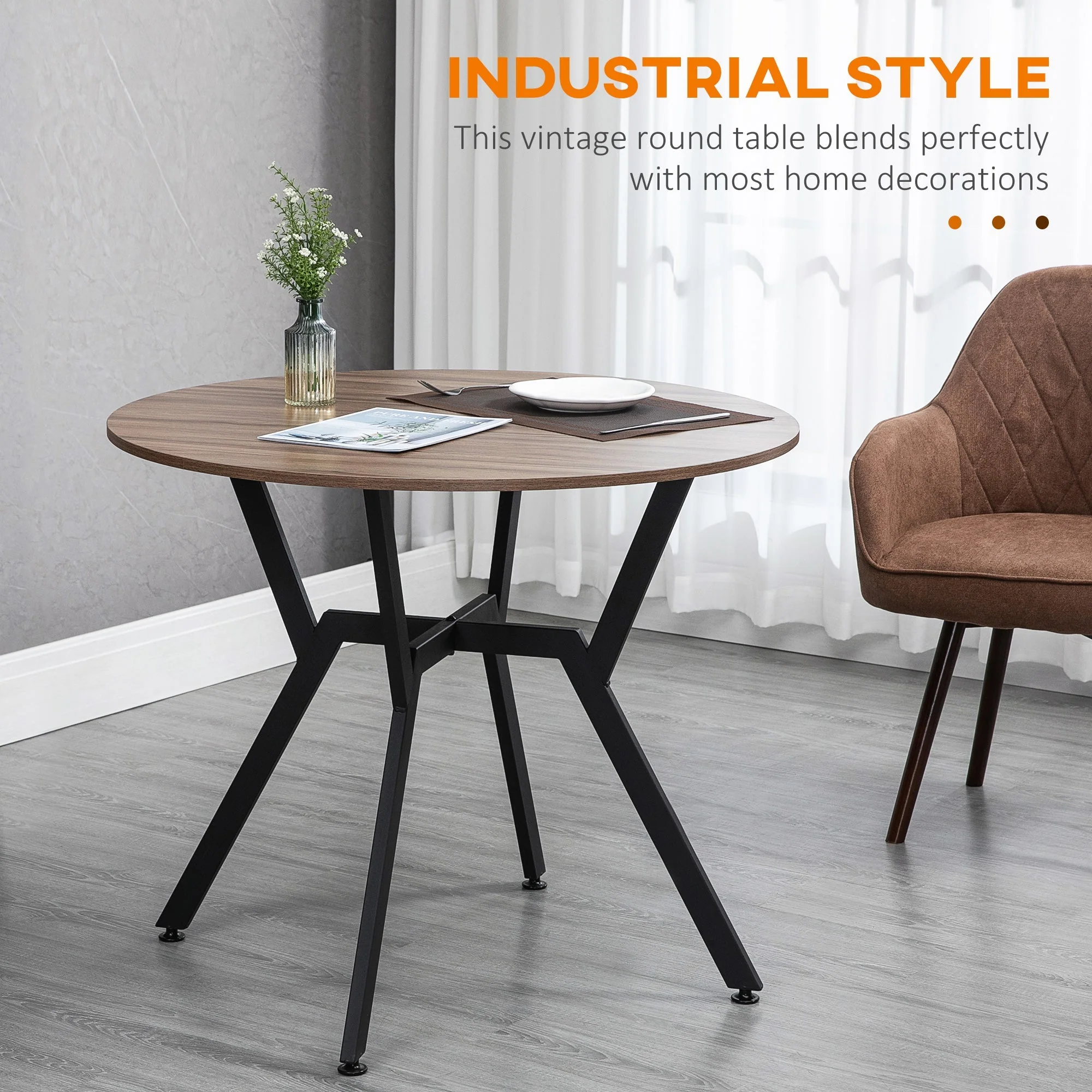 Dining Room Table with Black Legs Anti-slip Foot Pads for Living Room Dining Room 90 x 76 cm Brown - Image 4