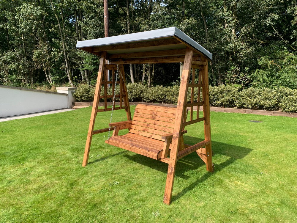 Dorset Garden Swing Seat by Charles Taylor - 2 Seats Grey Cushions - Image 3