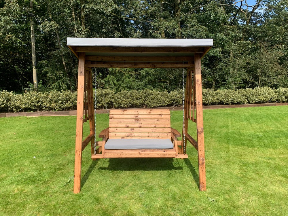 Dorset Garden Swing Seat by Charles Taylor - 2 Seats Grey Cushions - Image 5
