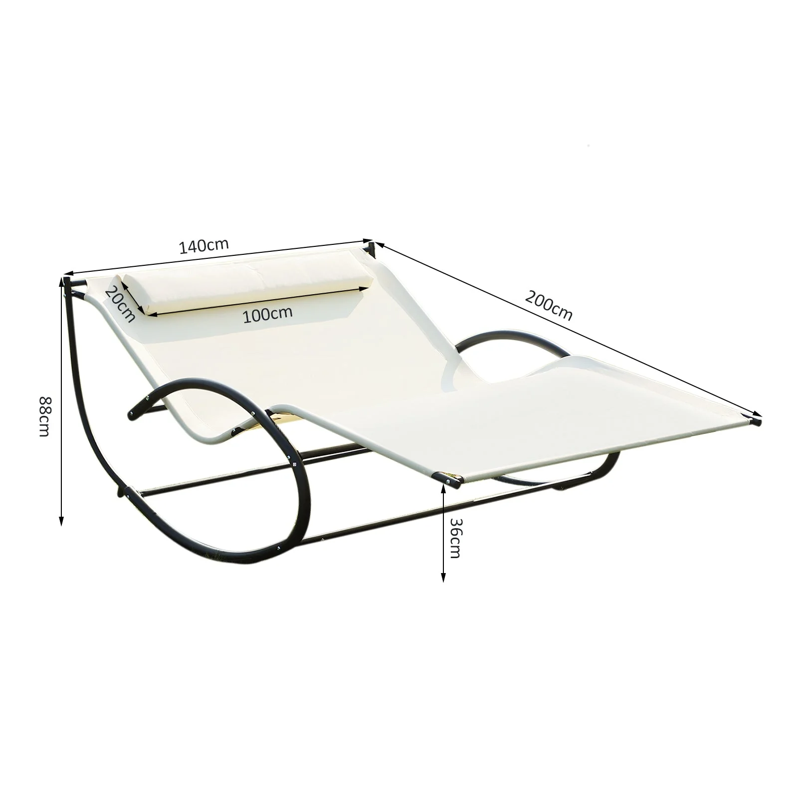 Double Hammock Chair Sun Lounger Outdoor Patio Garden Swing Rock Seat Cream White - Image 3