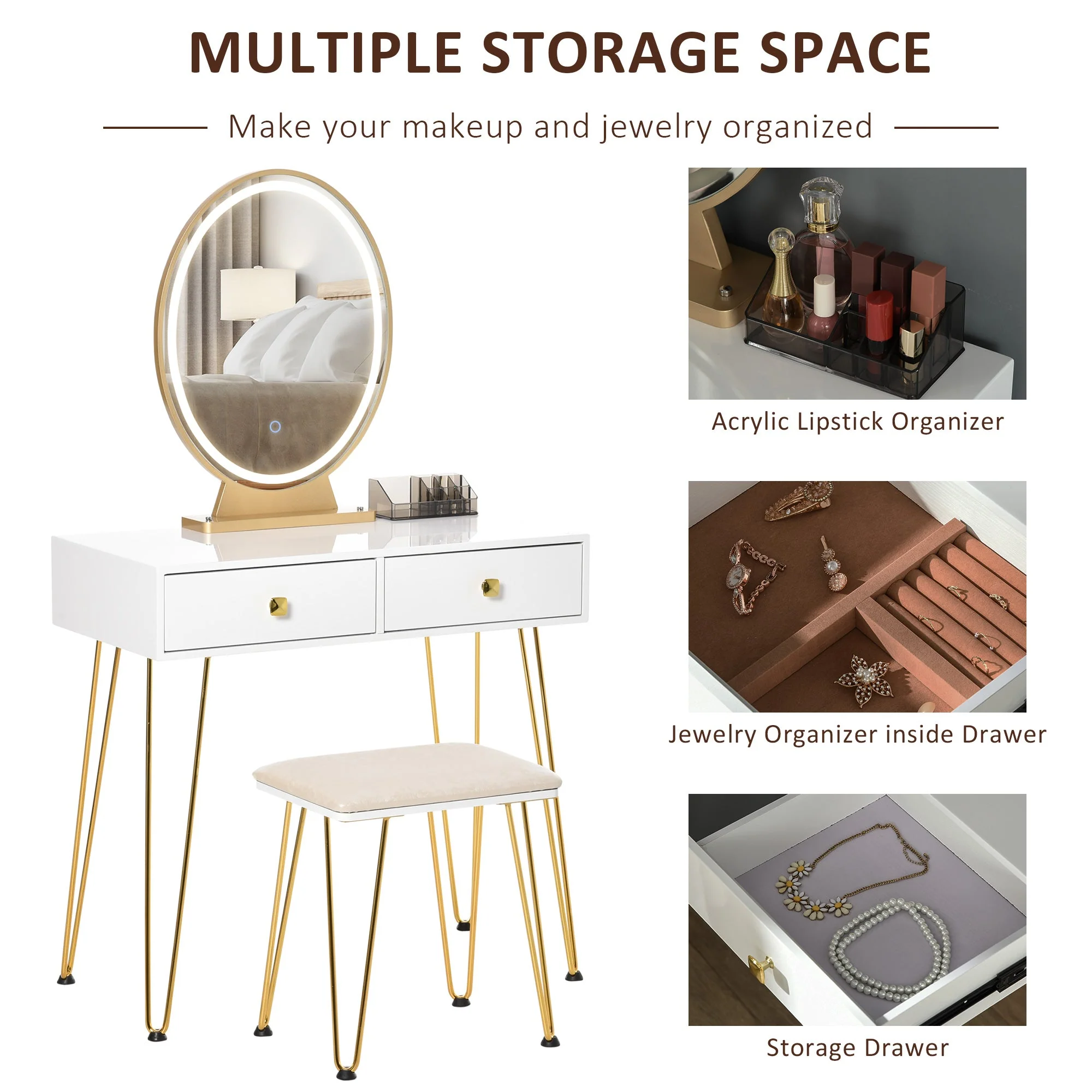 Dressing Table Set with LED Light - Image 5