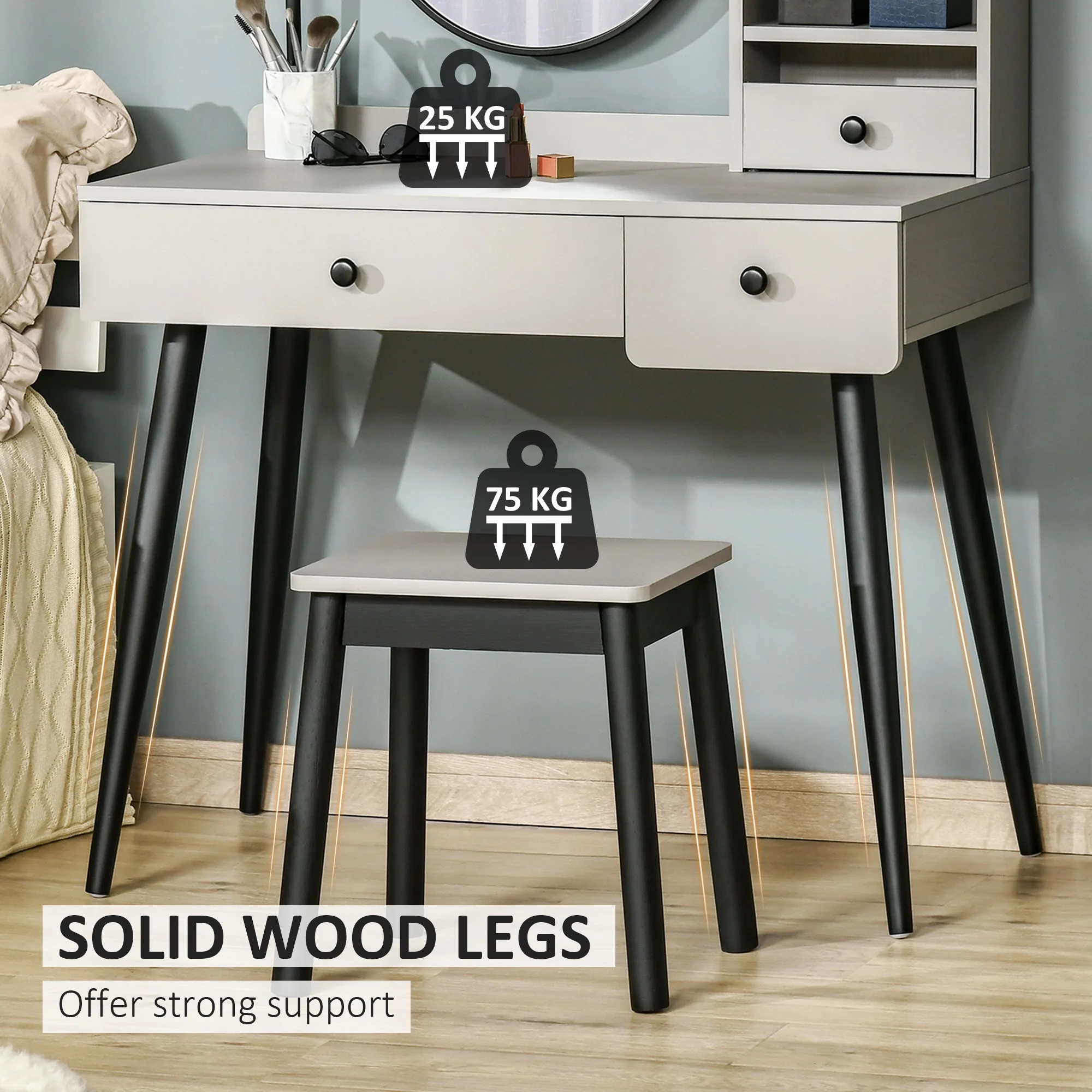 Dressing Table Set with Mirror and Stool - Image 6