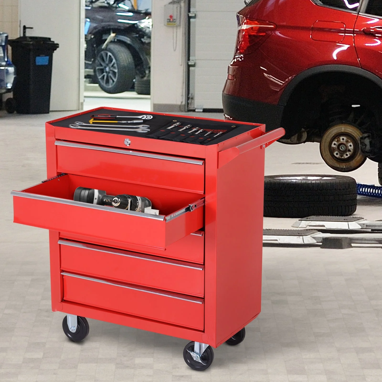 Durhand Roller Tool Cabinet 5 Drawers-Red - Image 2