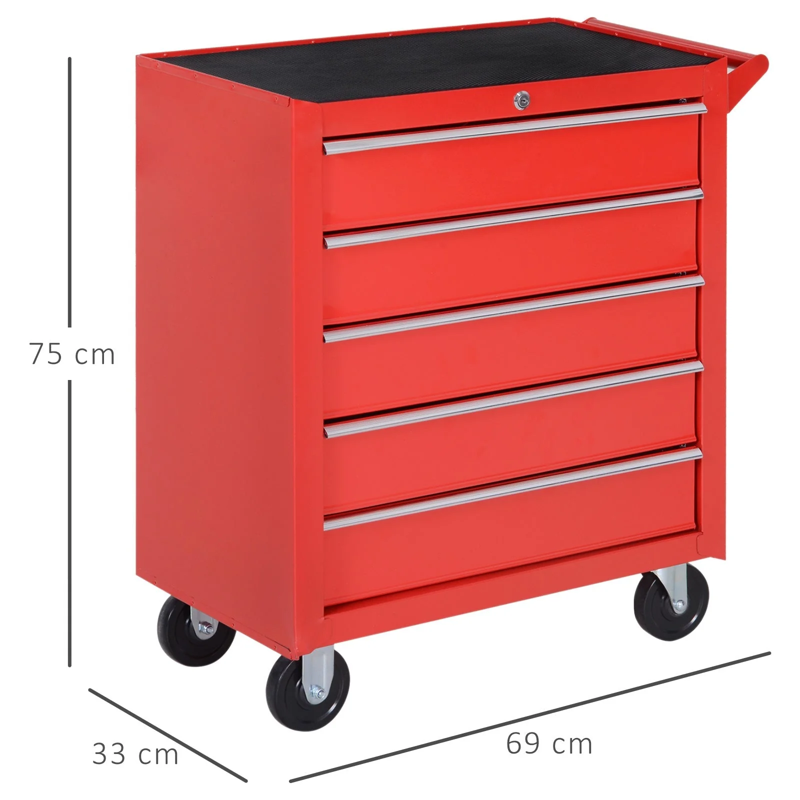 Durhand Roller Tool Cabinet 5 Drawers-Red - Image 3
