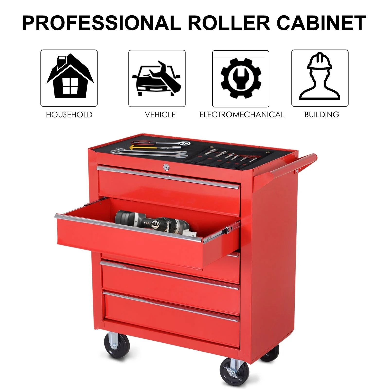 Durhand Roller Tool Cabinet 5 Drawers-Red - Image 6