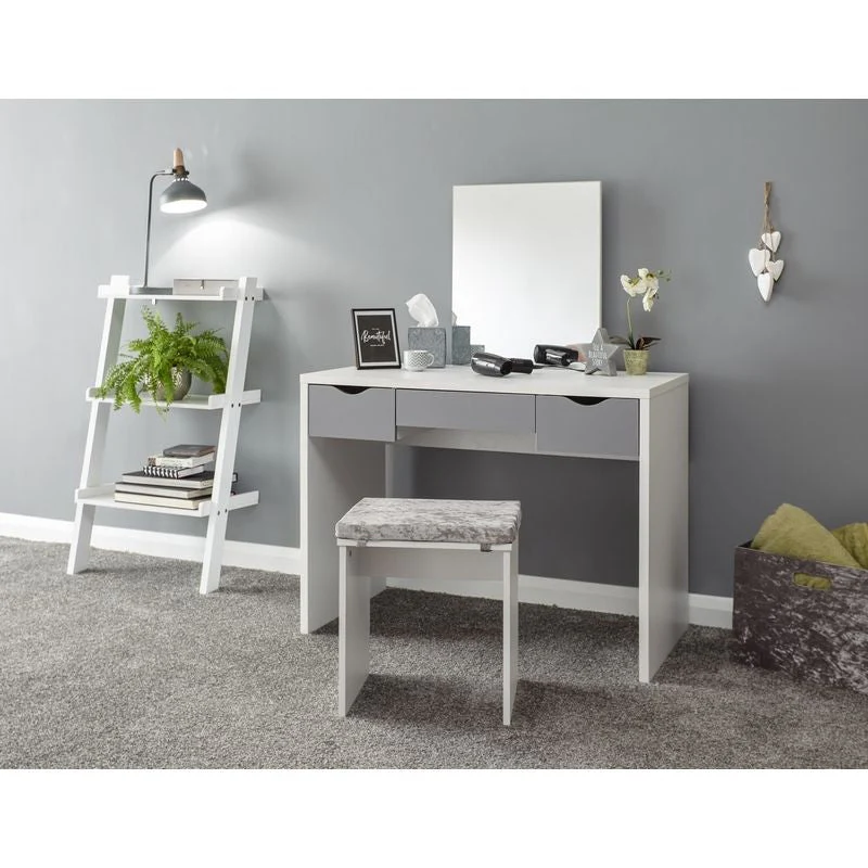 Elizabeth Tall Dressing Table White & Grey 3 Drawers