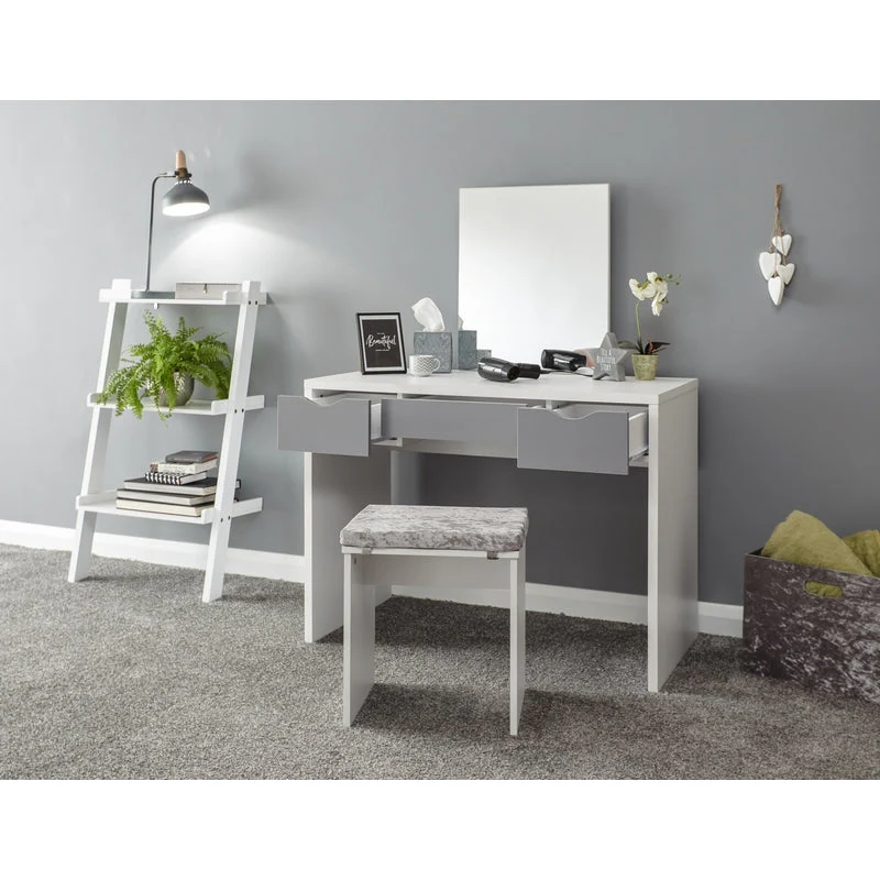 Elizabeth Tall Dressing Table White & Grey 3 Drawers - Image 2