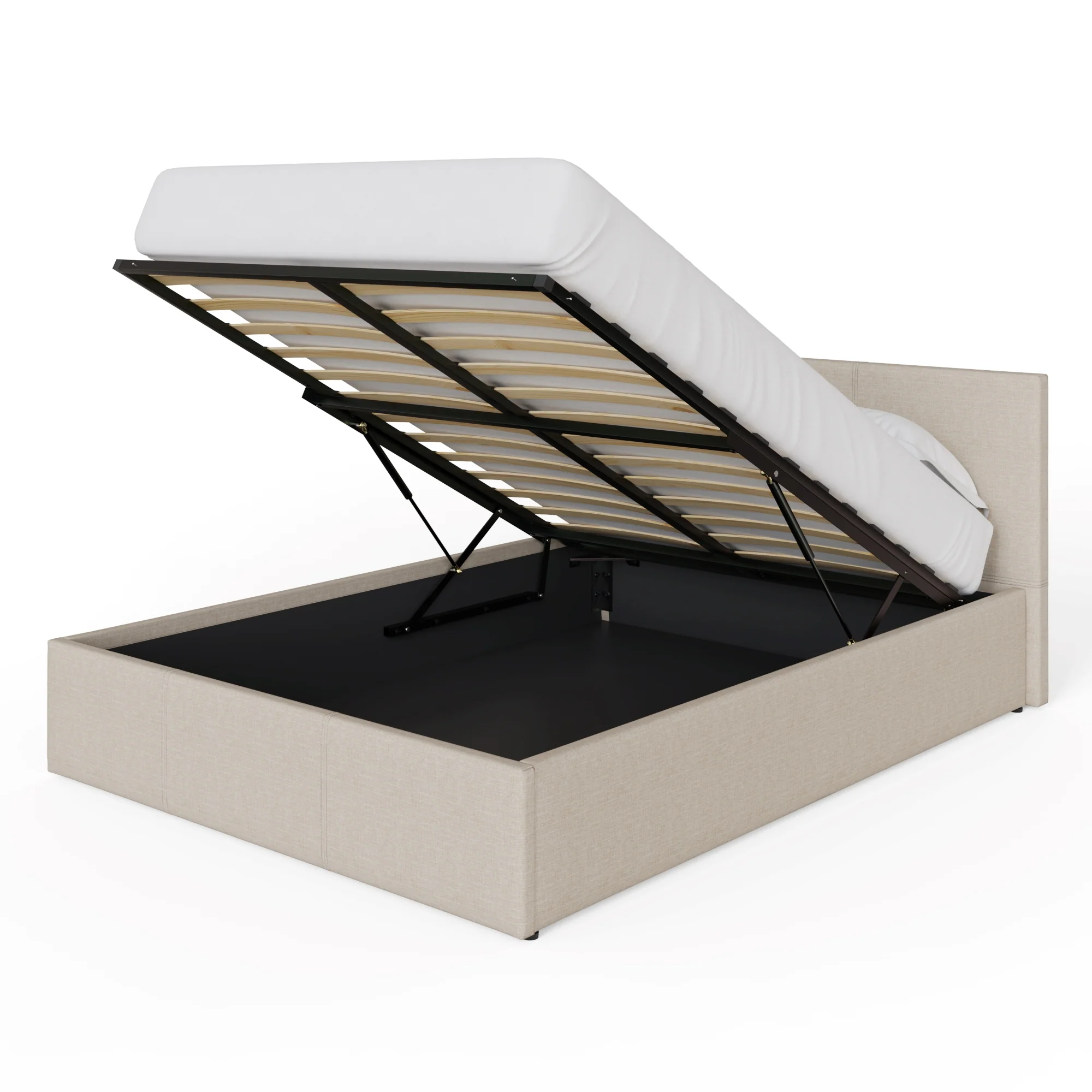 End Lift Double Ottoman Bed Metal & Wood Natural 4 x 7ft - Image 2