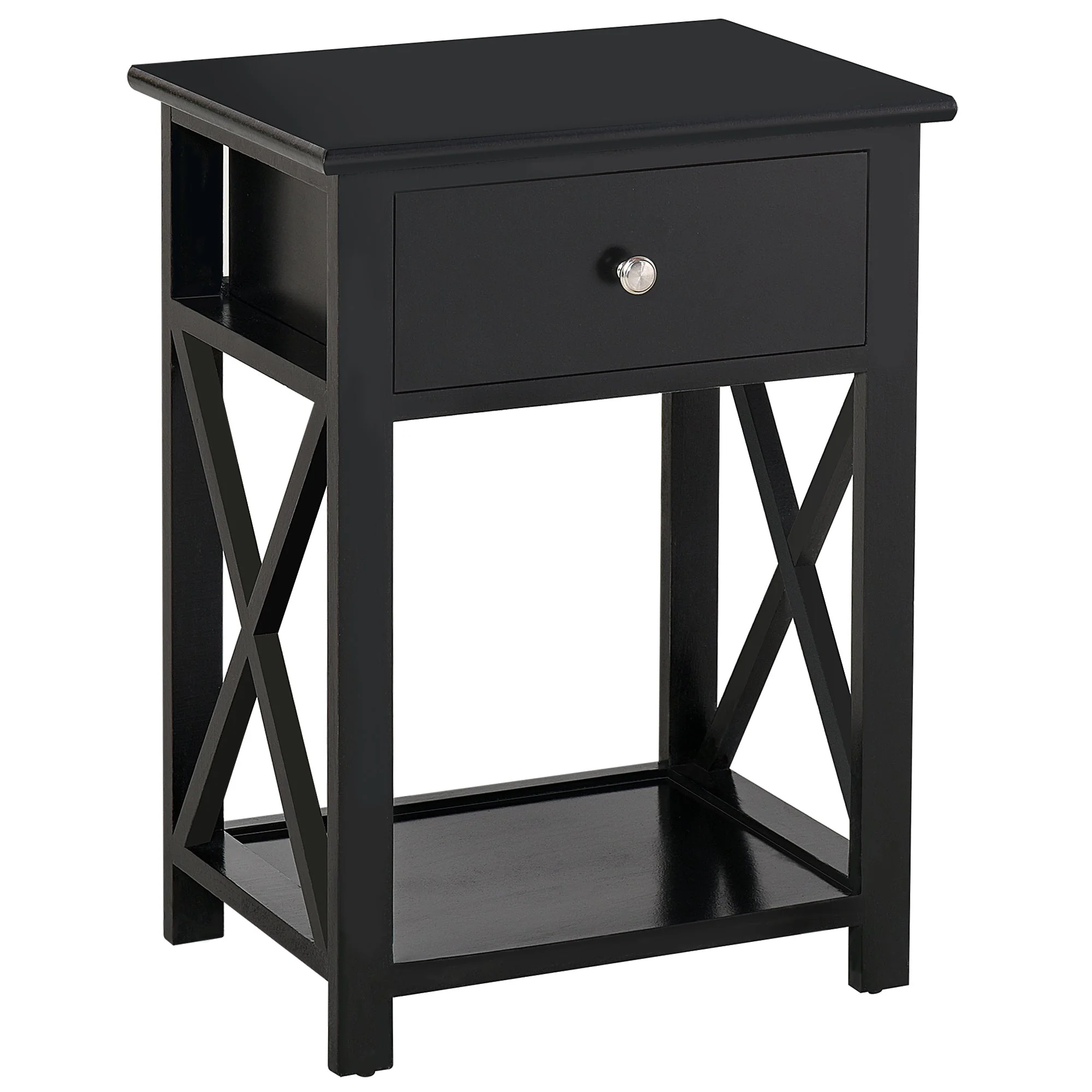 End Table?Sofa Side Table with Drawer X Bar Bottom Storage Shelf