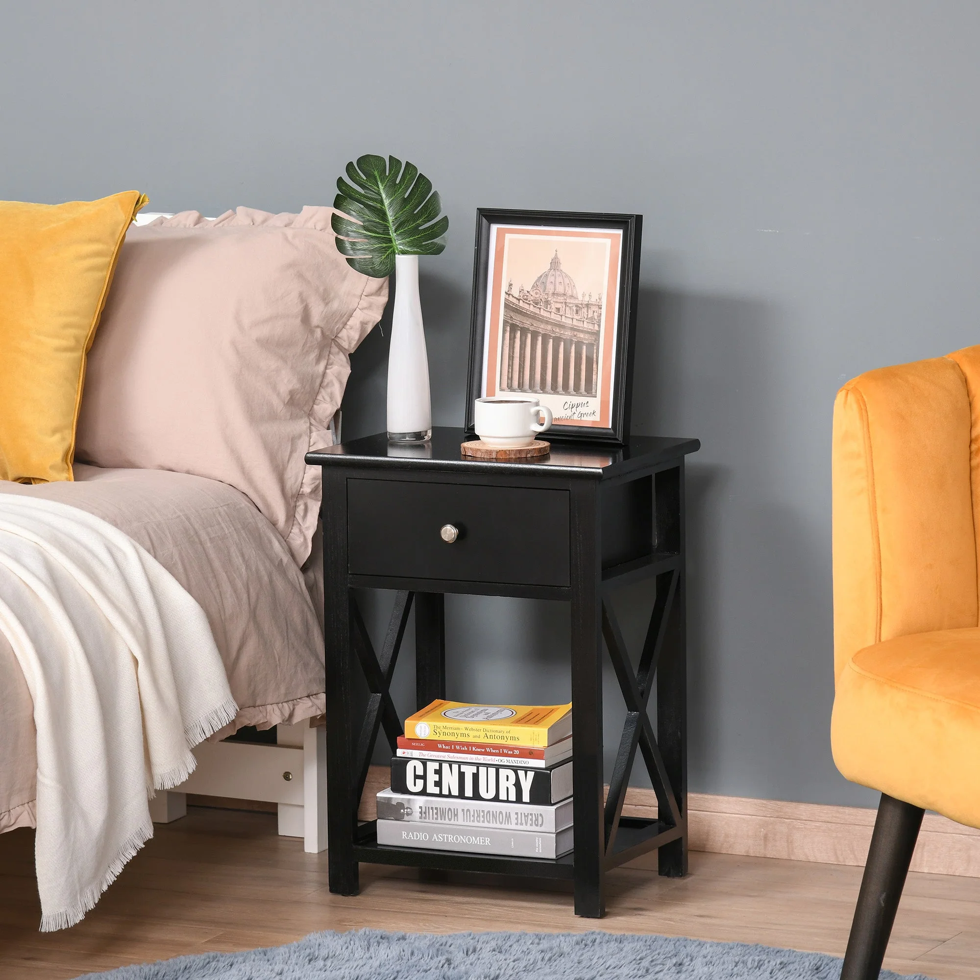 End Table?Sofa Side Table with Drawer X Bar Bottom Storage Shelf - Image 2