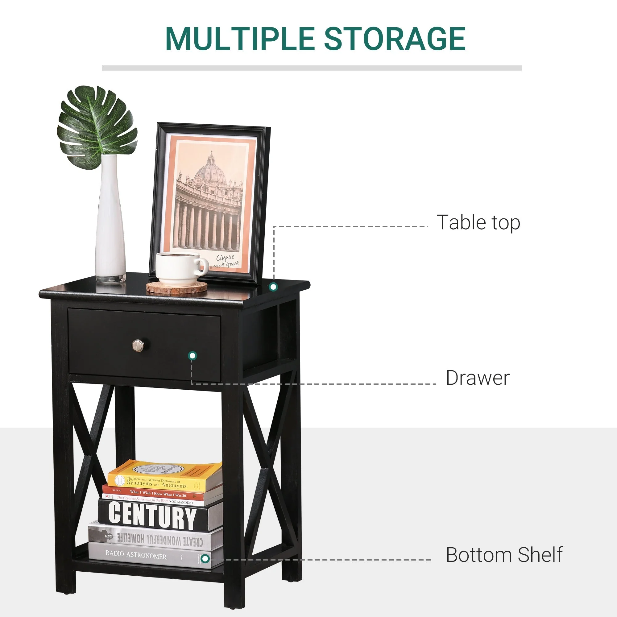 End Table?Sofa Side Table with Drawer X Bar Bottom Storage Shelf - Image 5