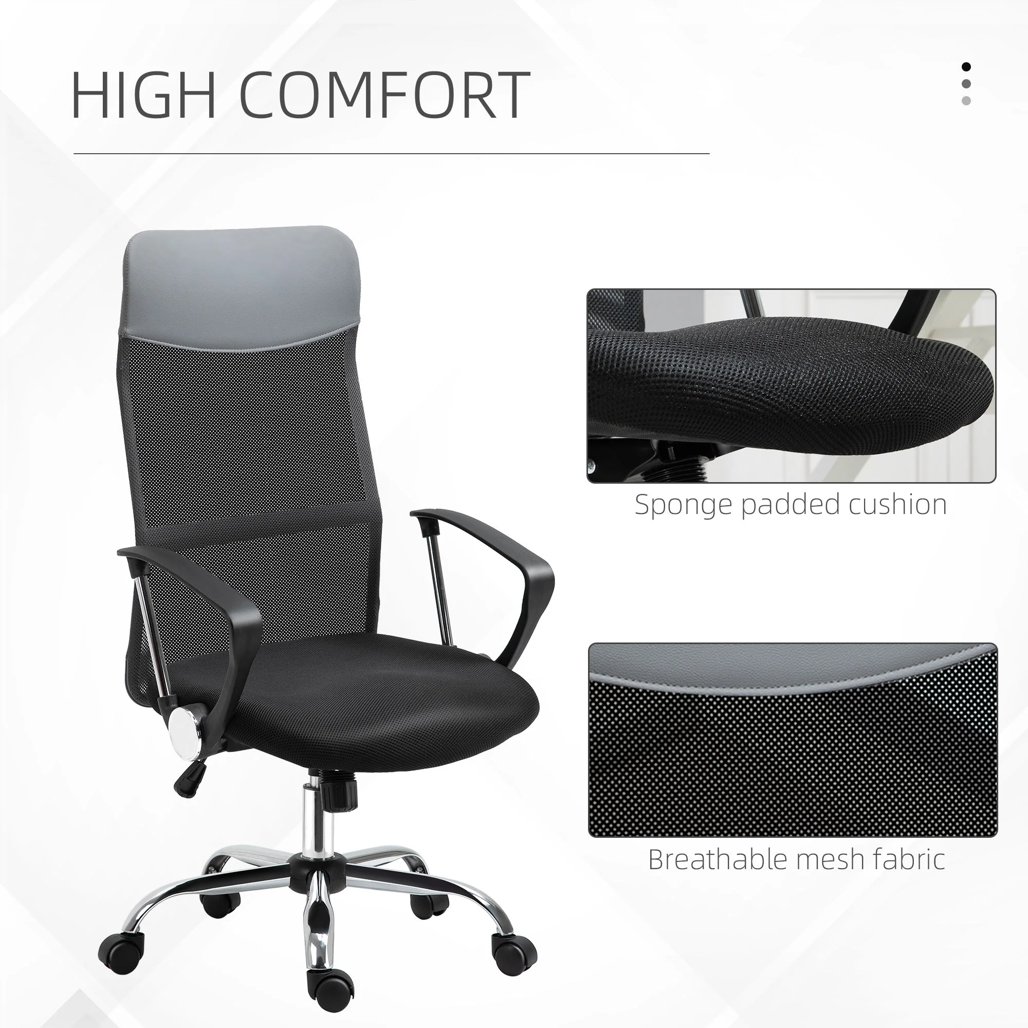 Ergonomic Office Chair Mesh Chair with Adjustable Height Tilt Function Black - Image 7