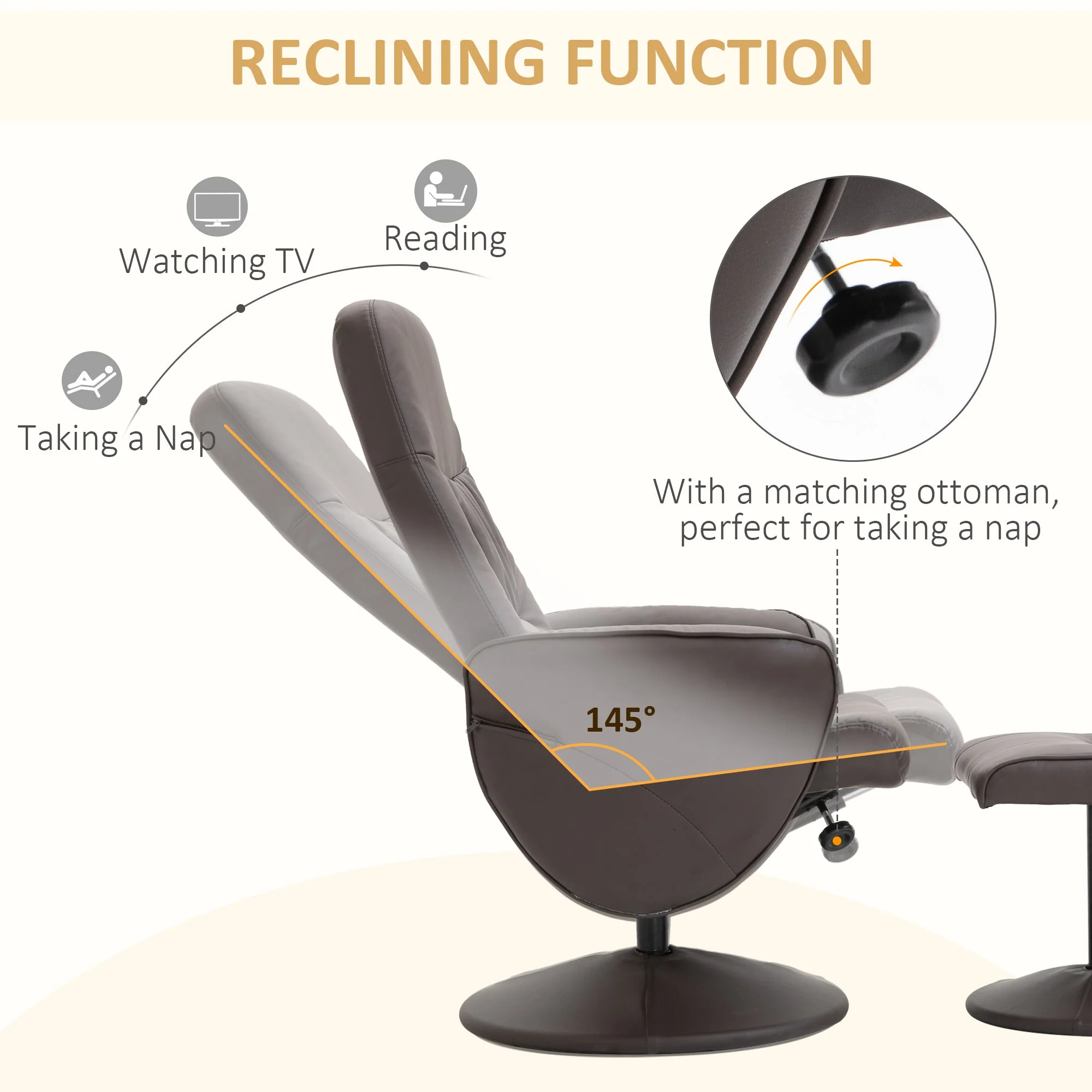 Executive Recliner Chair High Back and Footstool Armchair Lounge Seat Brown - Image 4