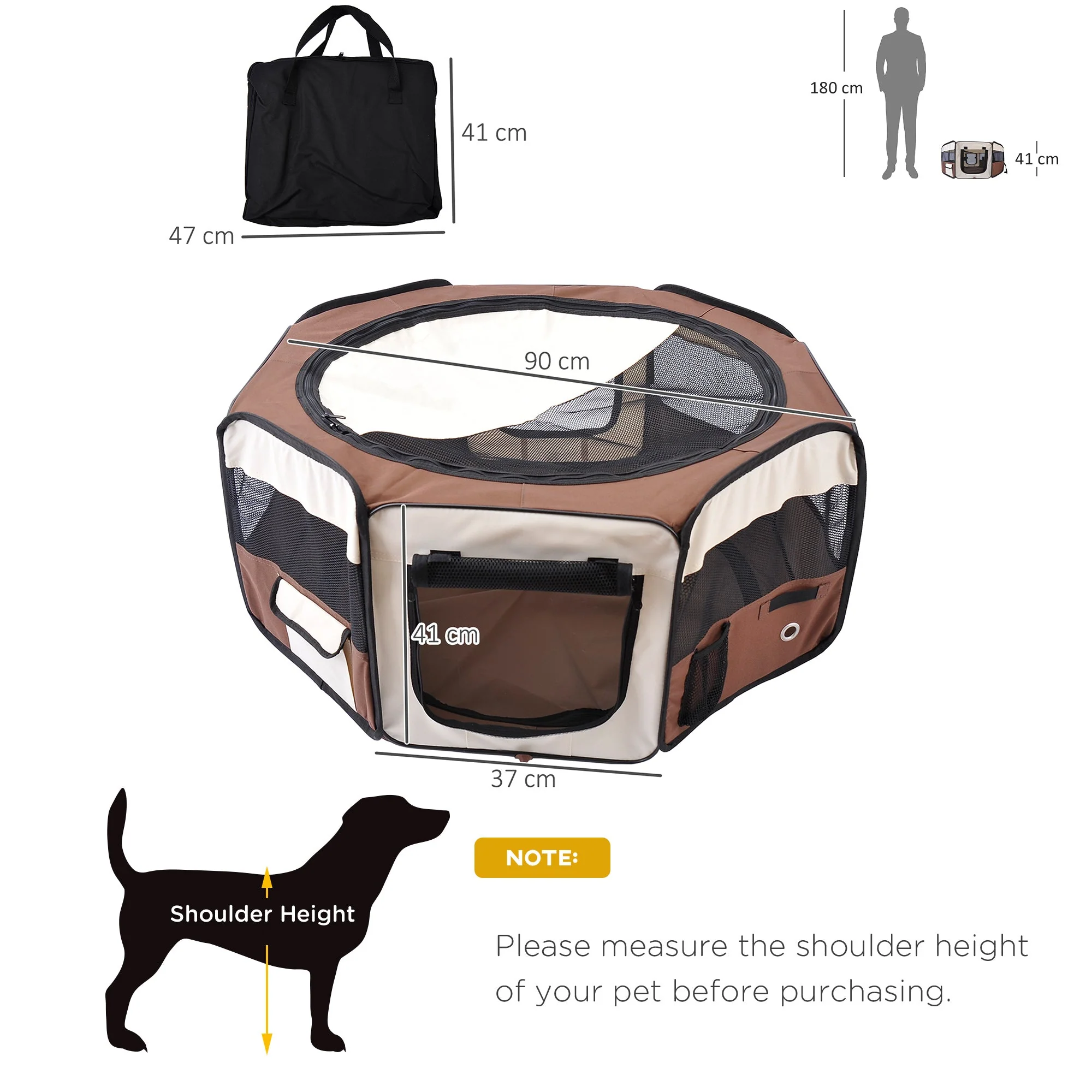 Fabric Dog Pens Pet Puppy PlayPen Dog Crate 37cmx37cmx95cm-Brown/Cream - Image 4