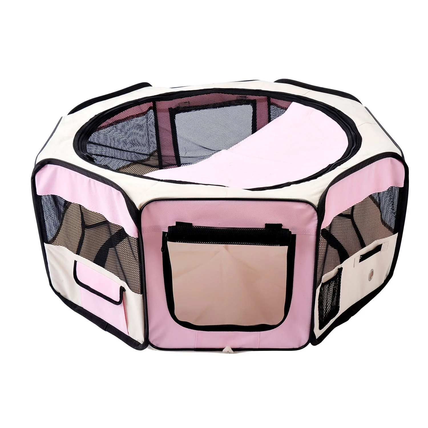 Fabric Dog Pens Pet Puppy PlayPen Dog Crate 37cmx37cmx95cm-Pink/Cream - Image 4