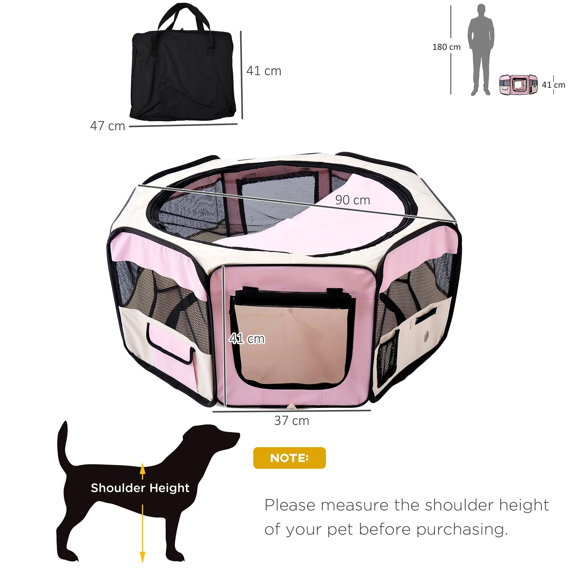Fabric Dog Pens Pet Puppy PlayPen Dog Crate 37cmx37cmx95cm-Pink/Cream - Image 5