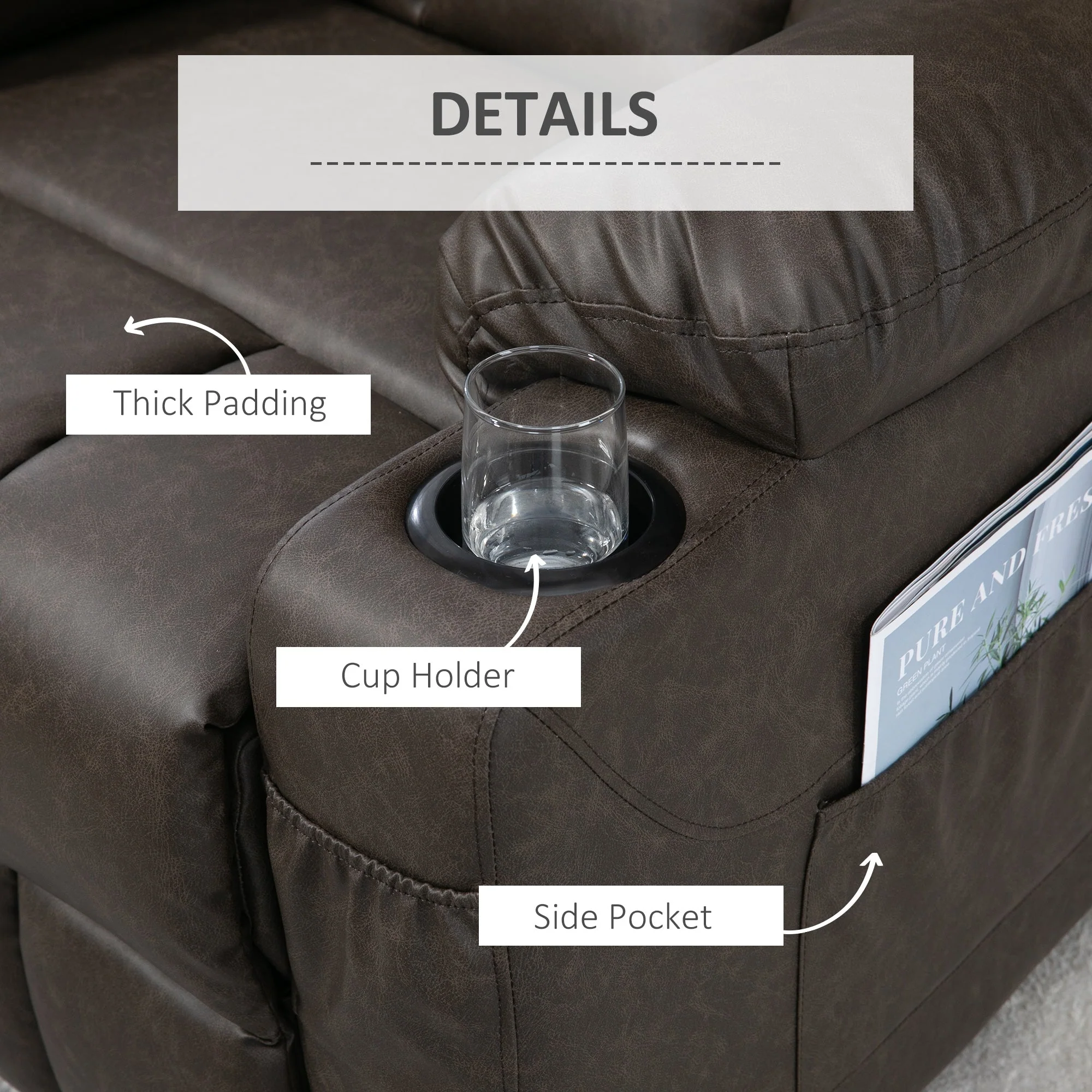 Faux Leather Reclining Armchair - Brown - Image 6