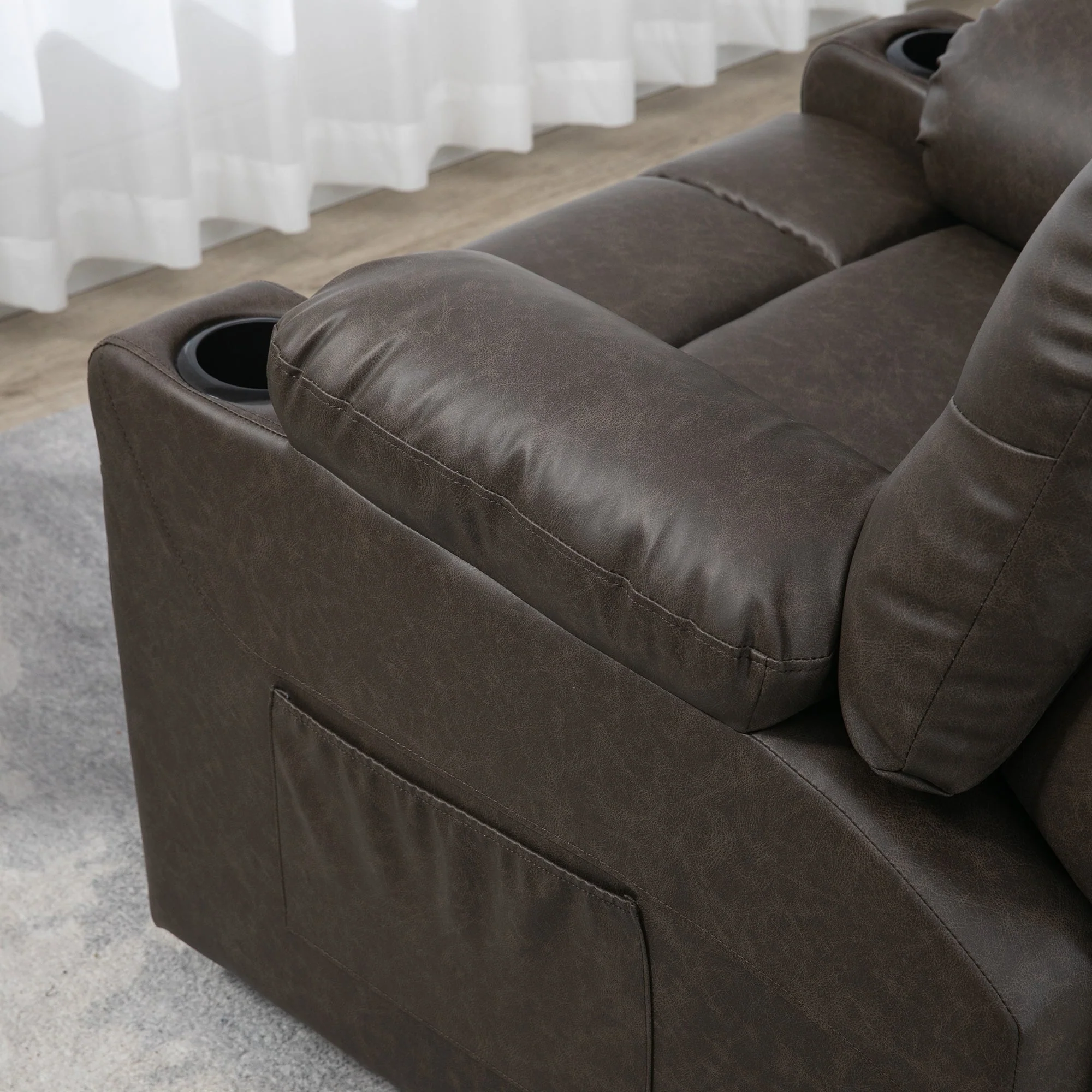Faux Leather Reclining Armchair - Brown - Image 9