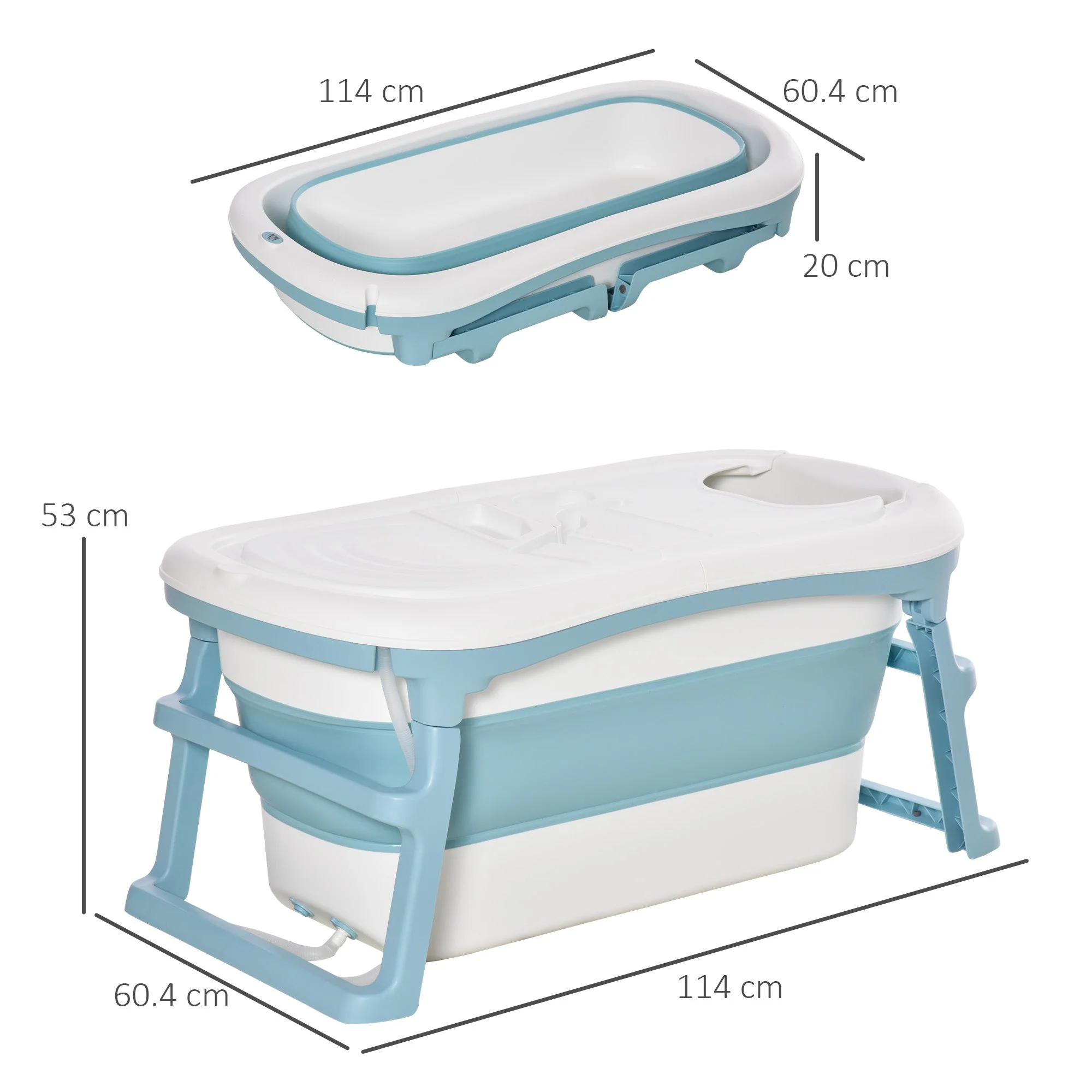 Folding Baby Bath Tub for Toddlers Kids Portable with Non-Slip Pads Top Cover for 1-12 Years Blue - Image 2