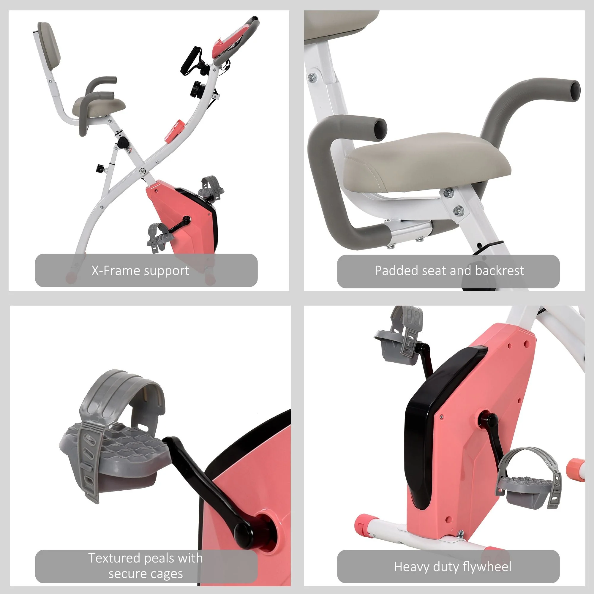 Folding Exercise Bike Upright Recumbent Stationary Cycling Magnetic w/ Band - Image 4