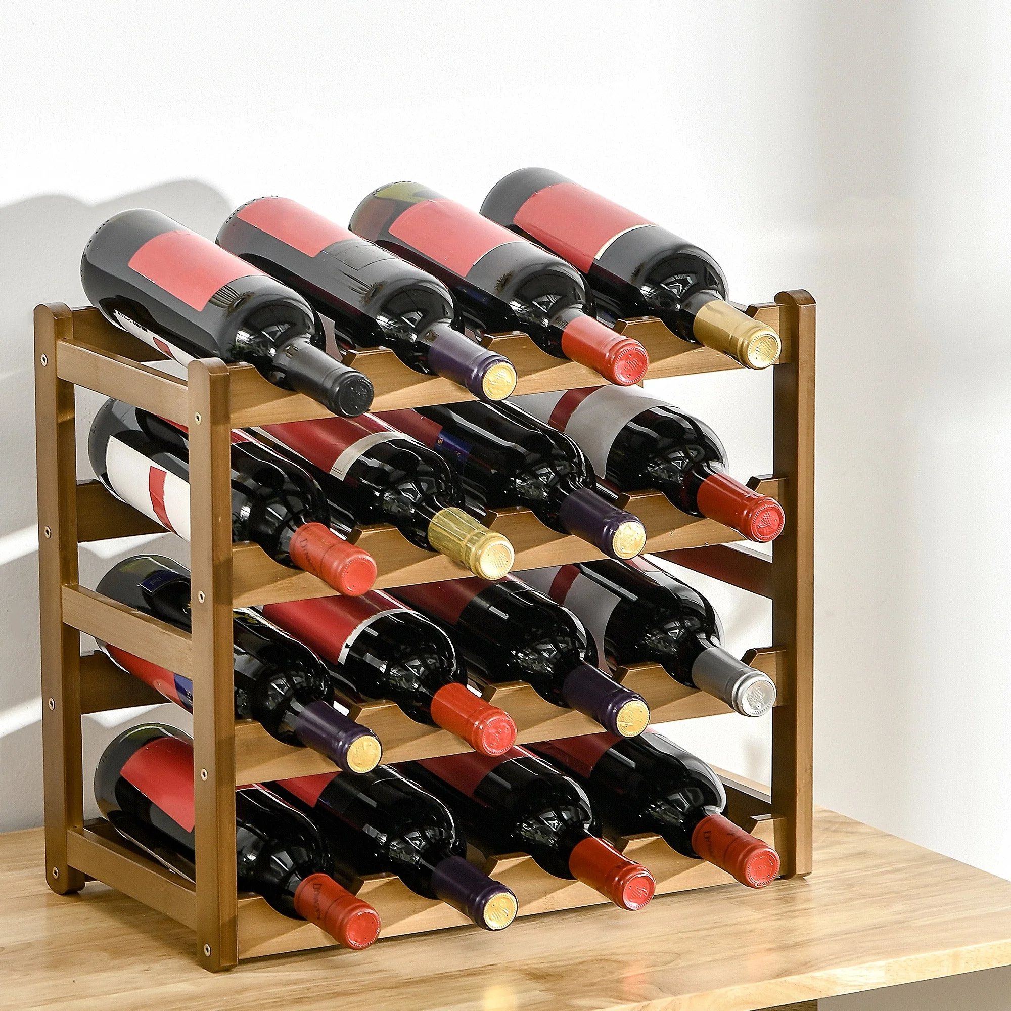 Free Standing Bamboo Wine Rack with 16 Bottles Holder - Image 2