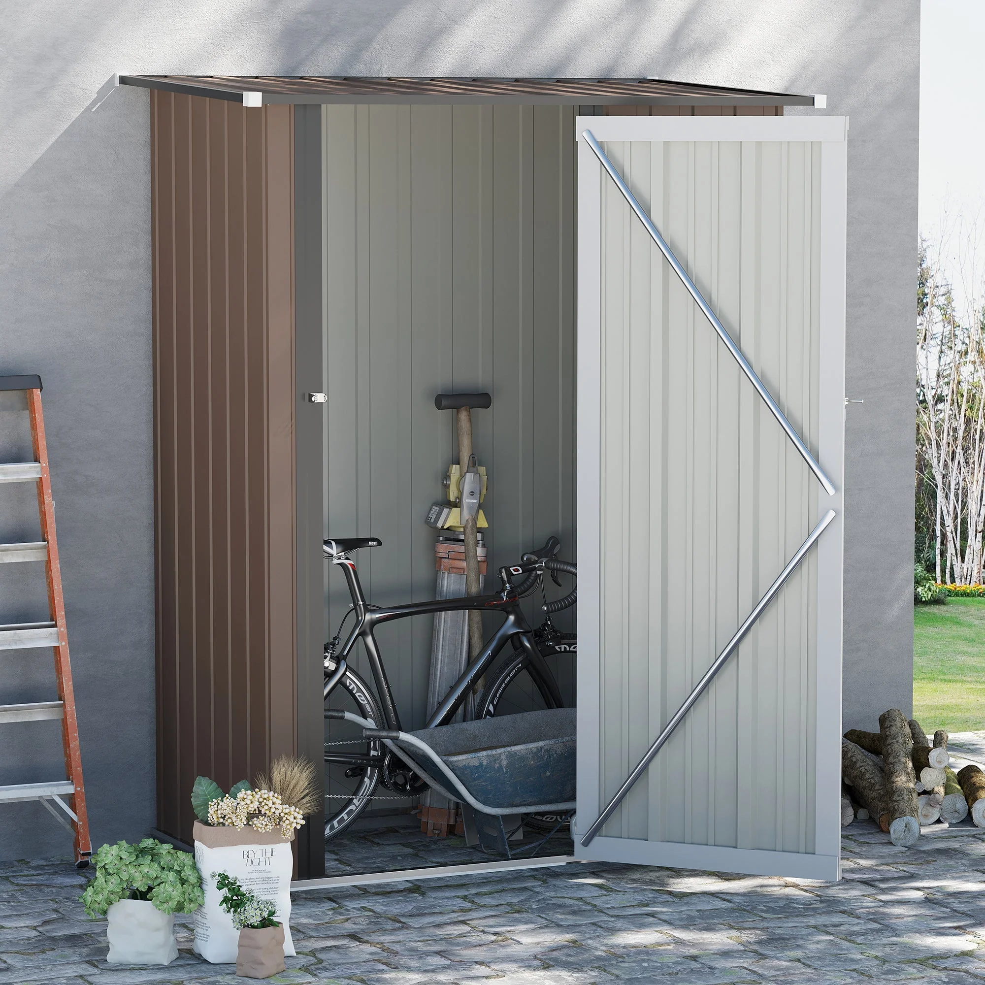 Galvanised 5 x 3' Single Door Pent Garden Store Lockable Steel Brown by Steadfast - Image 2