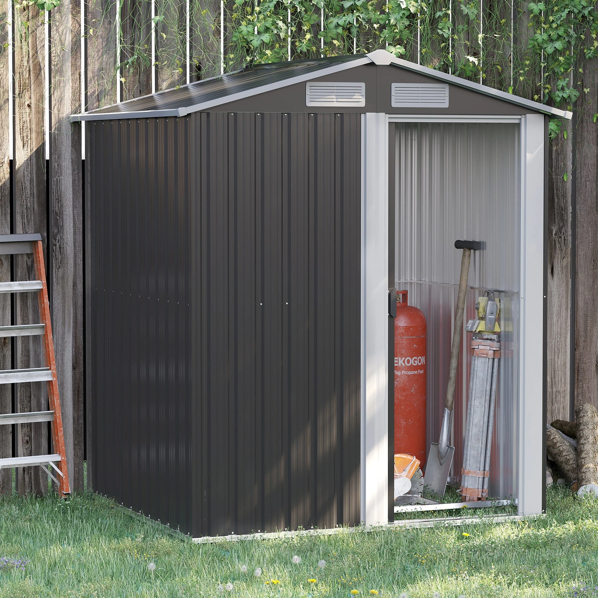 Galvanised 5 x 4' Single Door Reverse Apex Shed Steel Grey by Steadfast - Image 2
