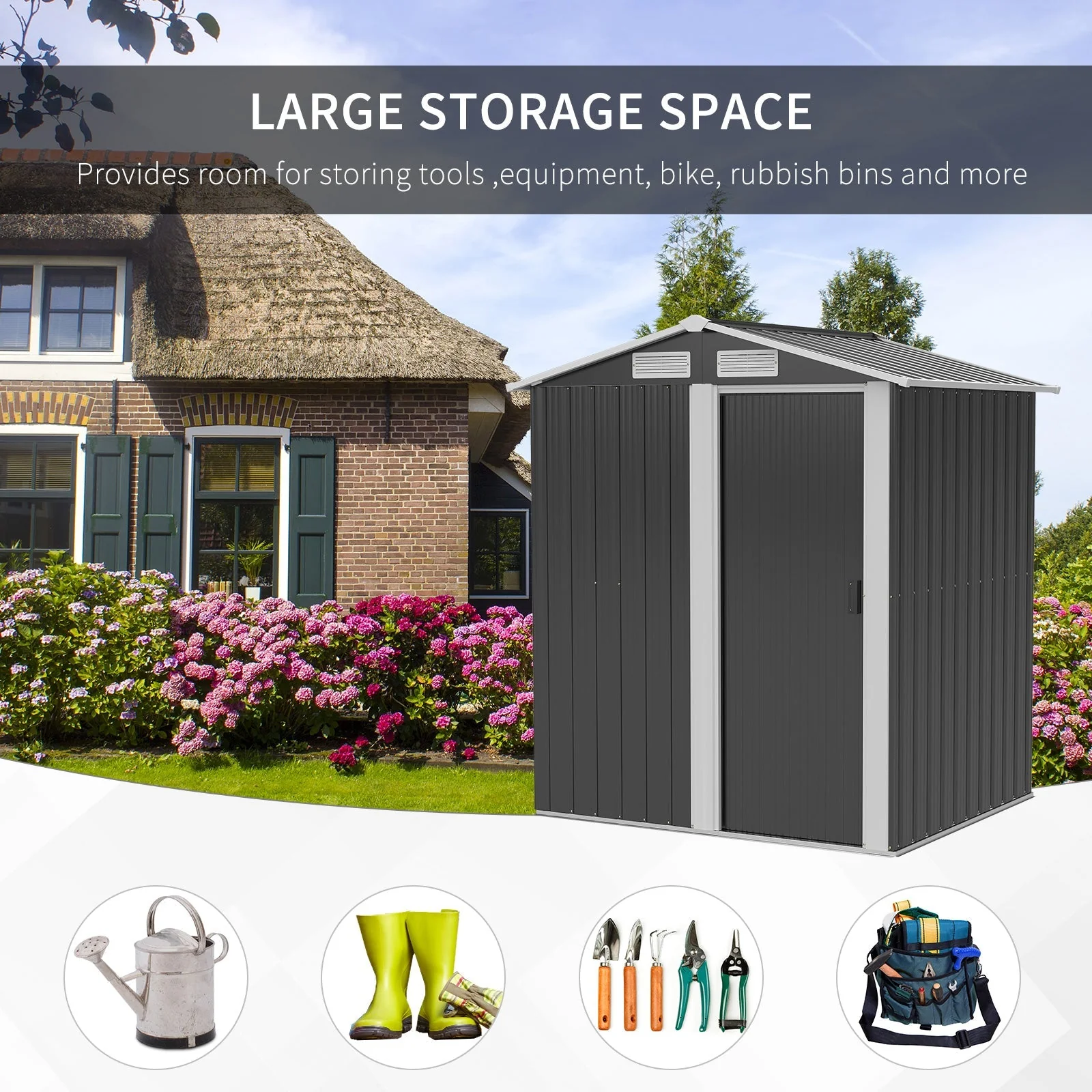 Galvanised 5 x 4' Single Door Reverse Apex Shed Steel Grey by Steadfast - Image 6