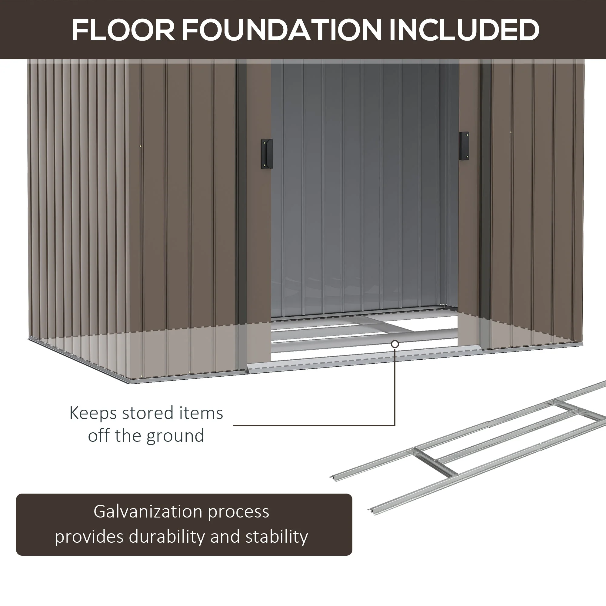 Galvanised 7 x 4' Double Door Reverse Apex Garden Shed Lockable Steel Brown by Steadfast - Image 5