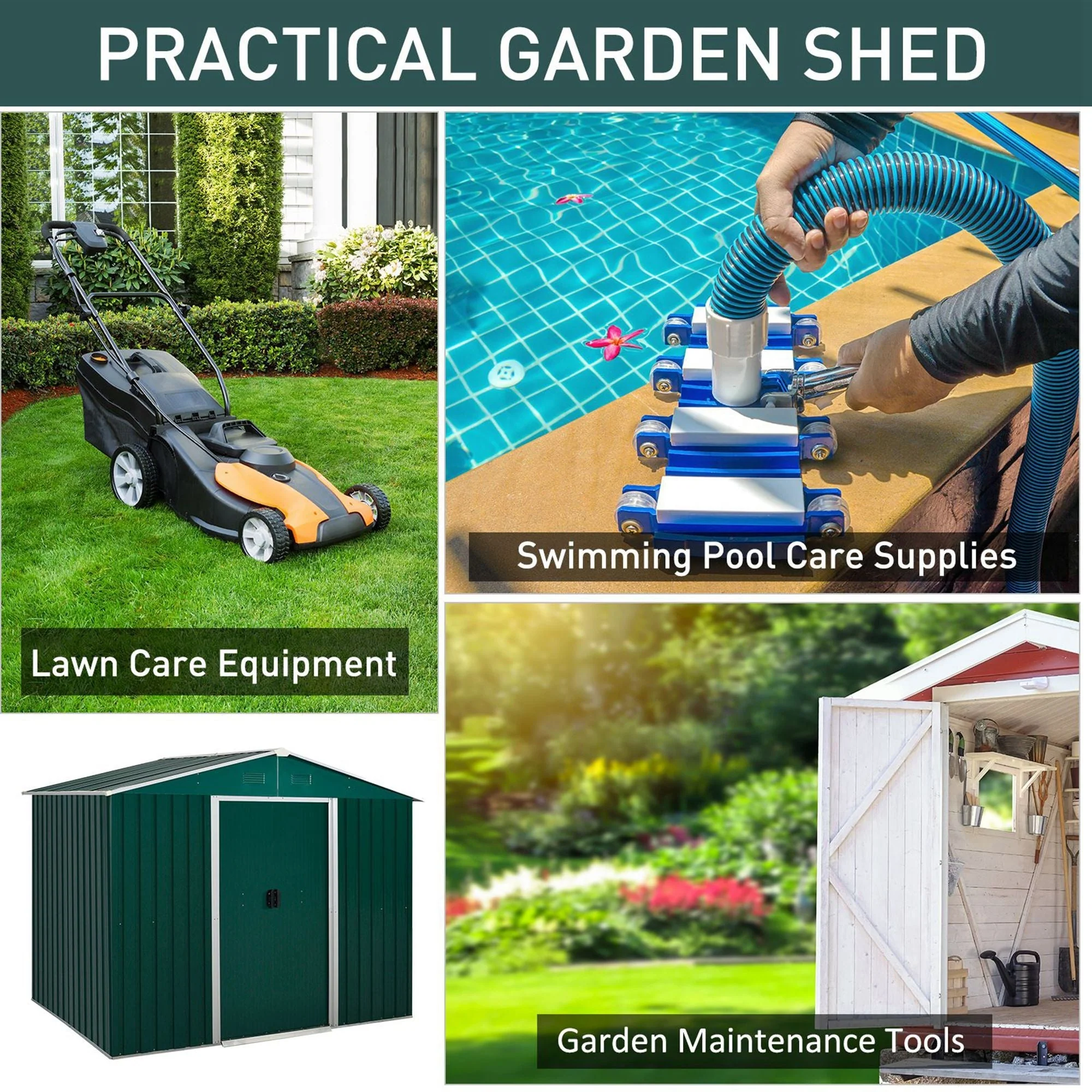 Galvanised 8 x 6' Sliding Double Door Apex Garden Shed With Ventilation Steel Green by Steadfast - Image 5