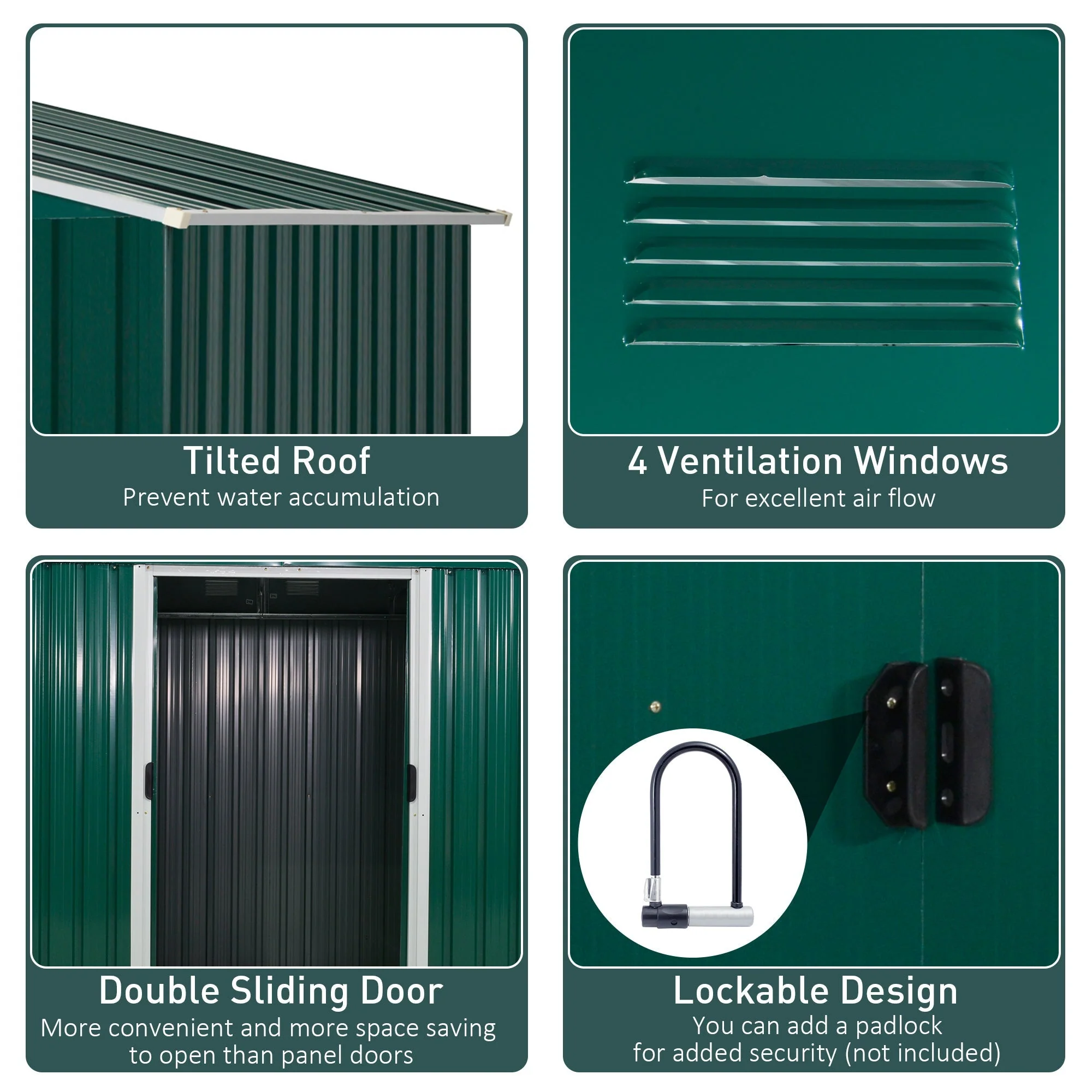 Galvanised 8 x 6' Sliding Double Door Apex Garden Shed With Ventilation Steel Green by Steadfast - Image 6