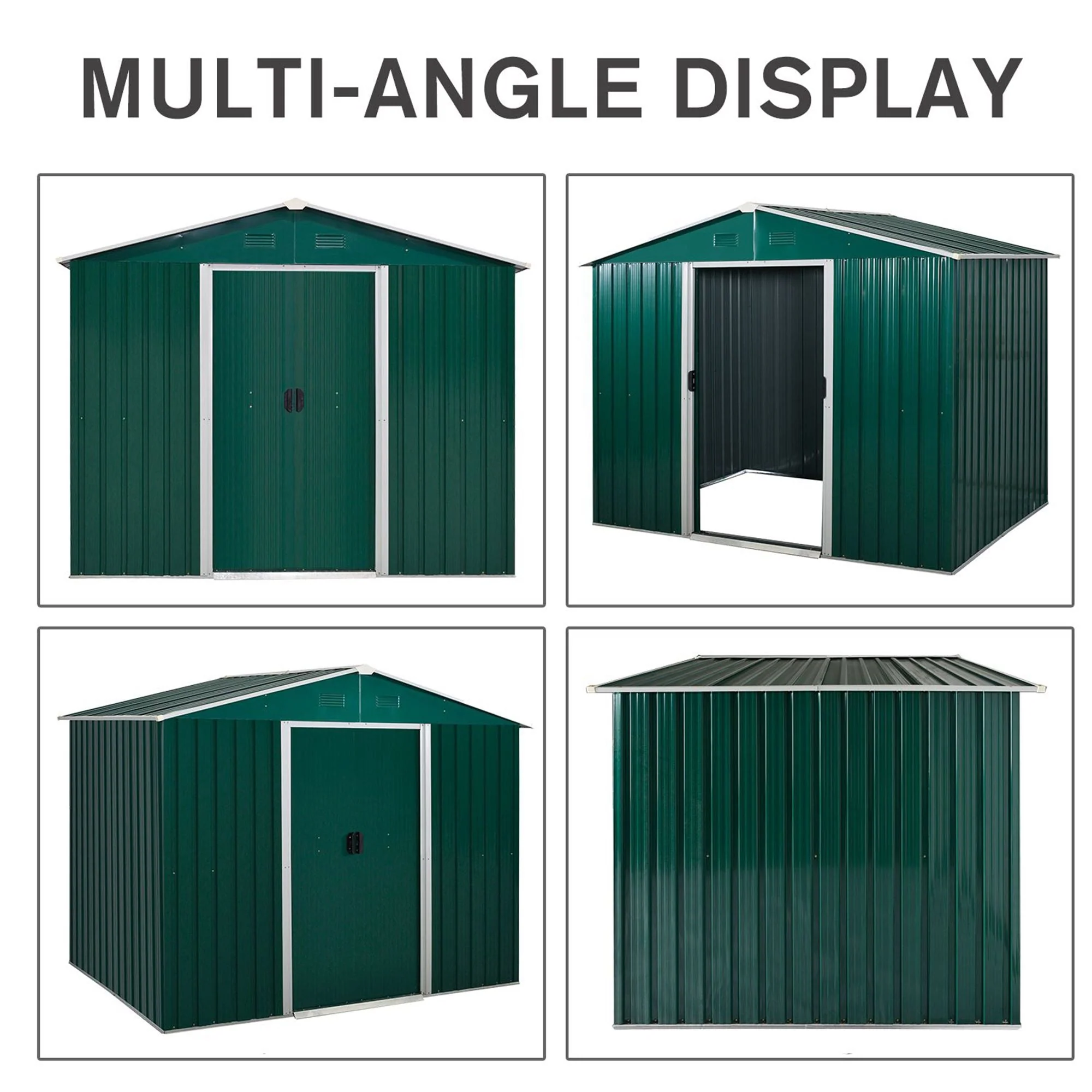 Galvanised 8 x 6' Sliding Double Door Apex Garden Shed With Ventilation Steel Green by Steadfast - Image 7