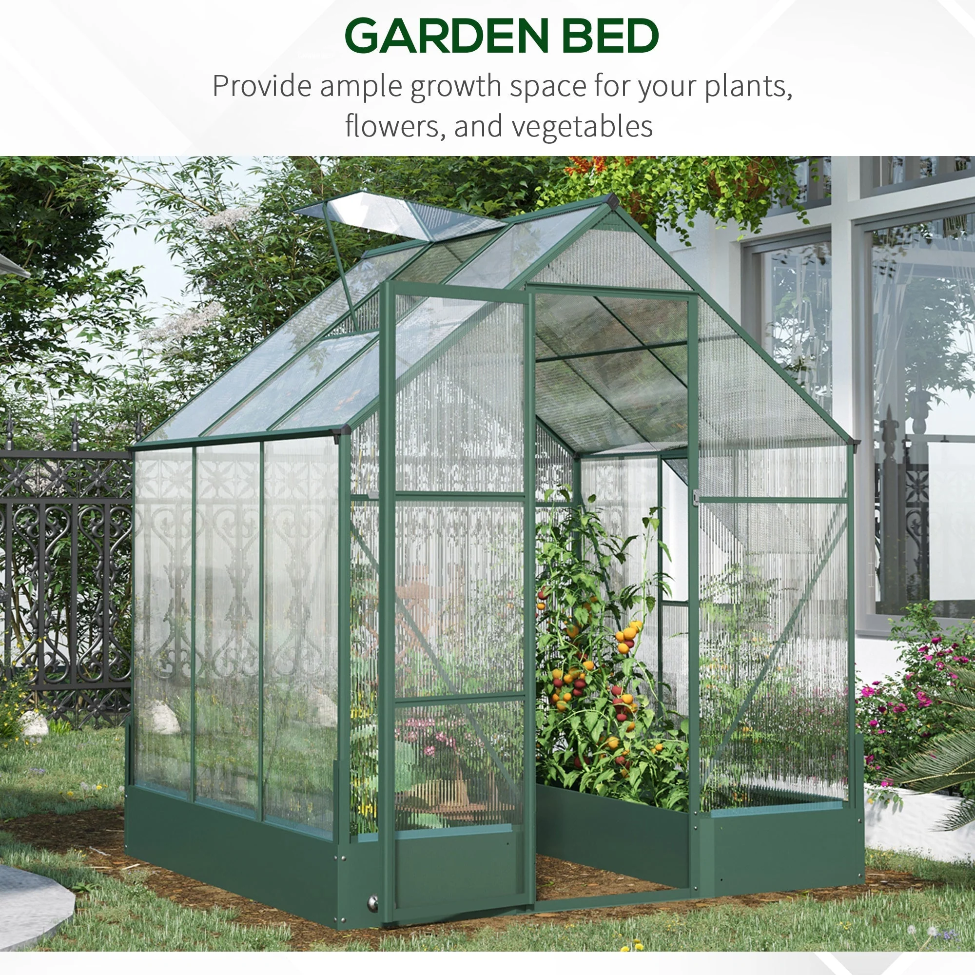 Garden Walk-in Aluminium Greenhouse Polycarbonate with Plant Bed - Image 9