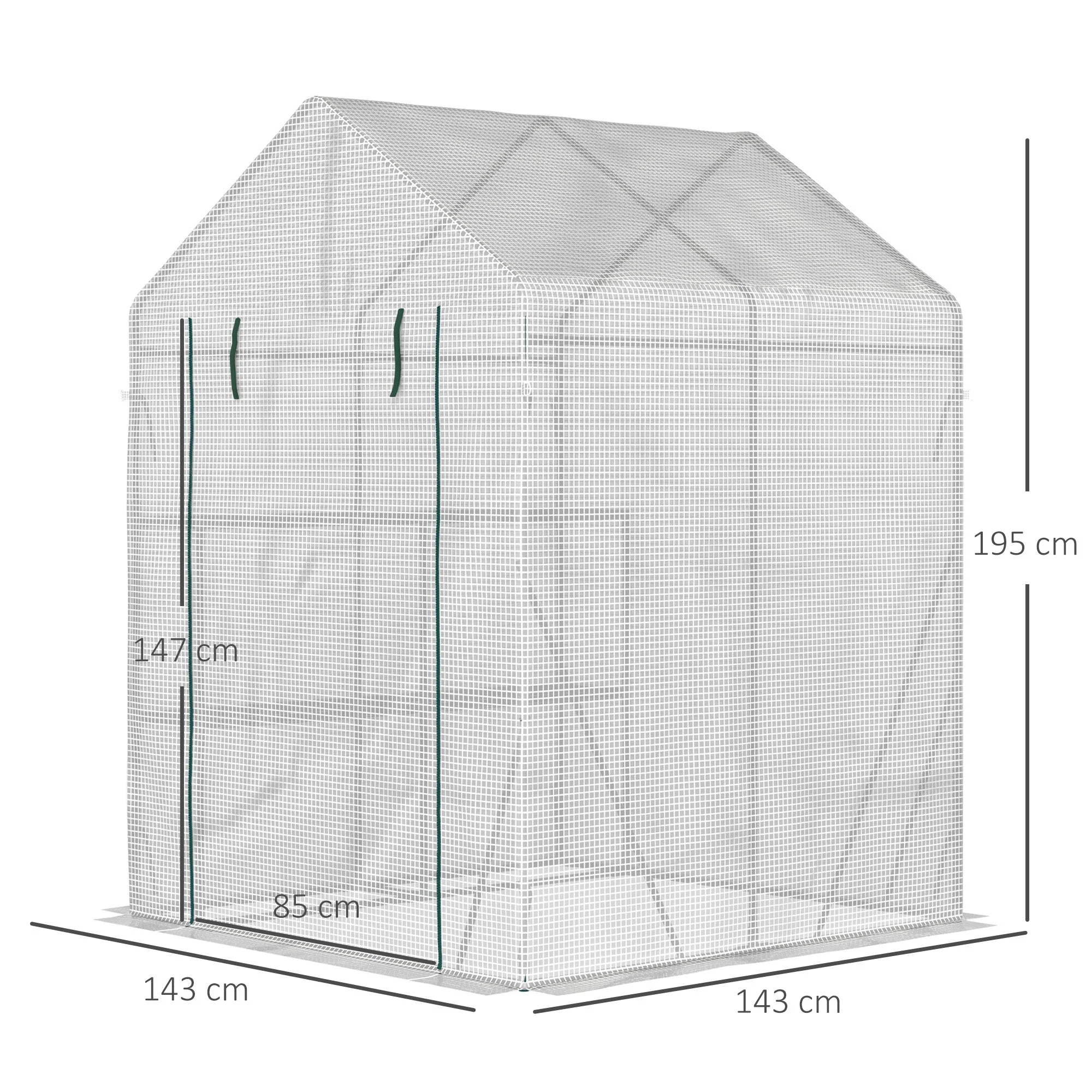 Greenhouse for Outdoor w/ 2 Tier Shelf Roll-Up Zippered Door PE Cover Green - Image 3