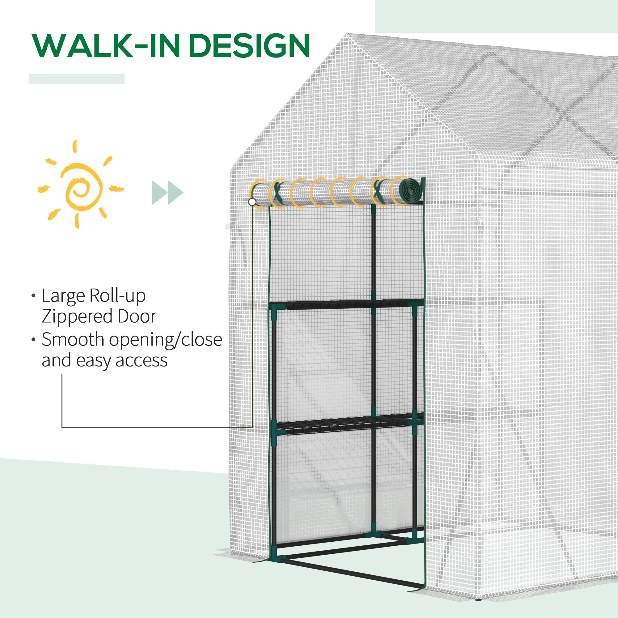 Greenhouse for Outdoor w/ 2 Tier Shelf Roll-Up Zippered Door PE Cover Green - Image 5