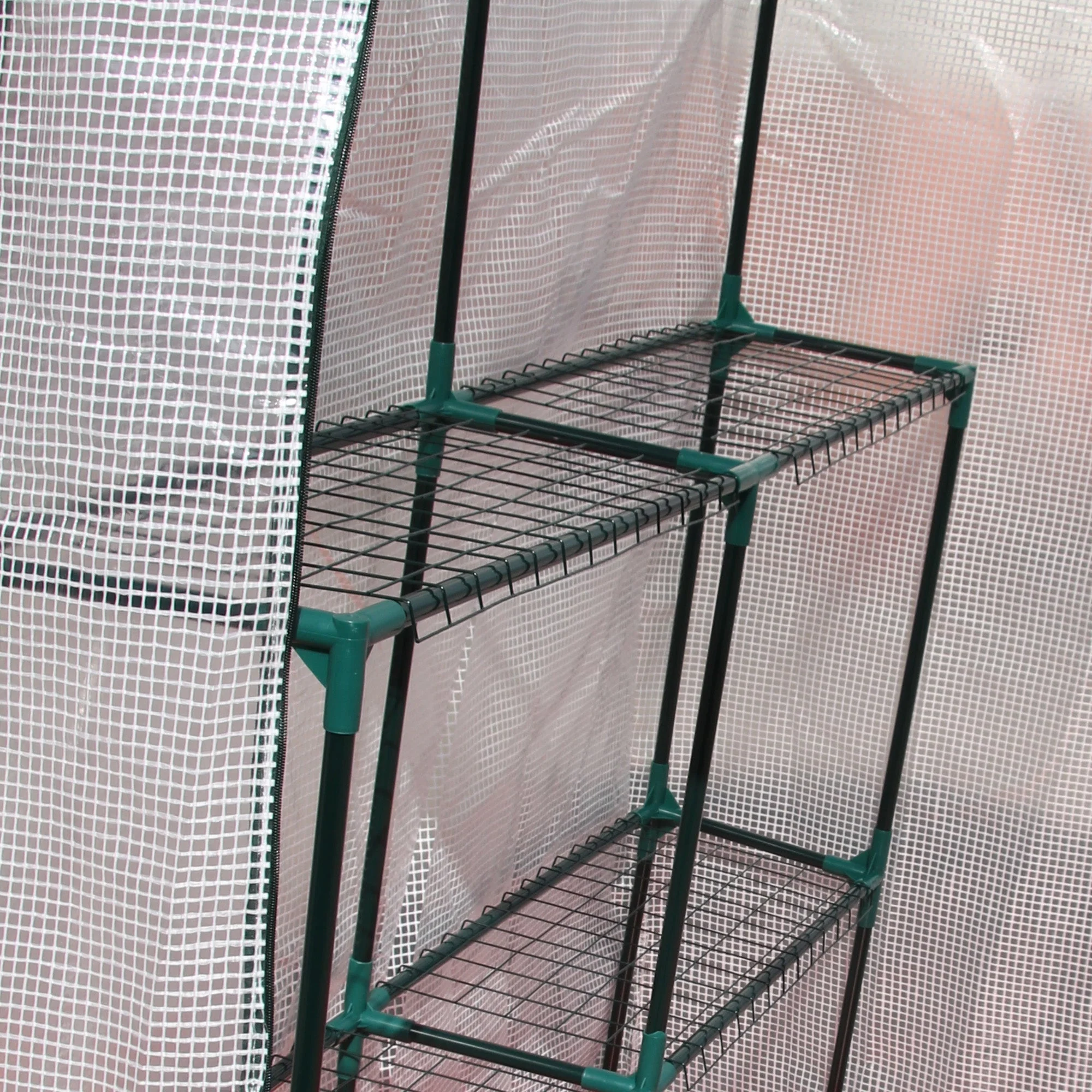 Greenhouse for Outdoor w/ 2 Tier Shelf Roll-Up Zippered Door PE Cover Green - Image 8