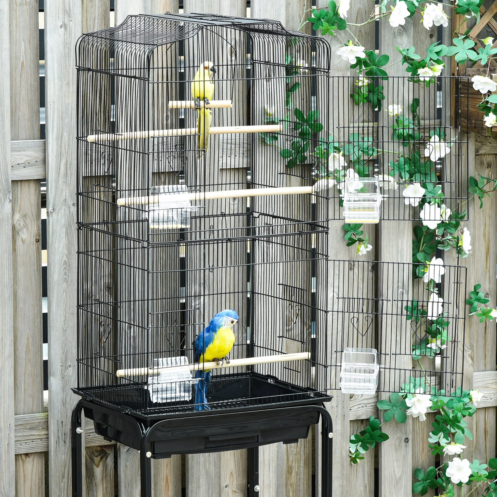Grille 157cm Bird Cage Wheeled Black by Pawhut - Image 8