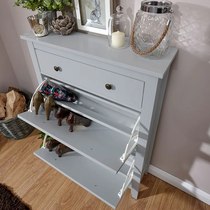 Hattie Tall Shoe Storage Grey 2 Doors 1 Drawer - Image 4