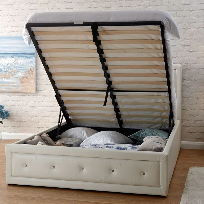 Hollywood Double Ottoman Bed Faux Leather White 5 x 7ft - Image 2