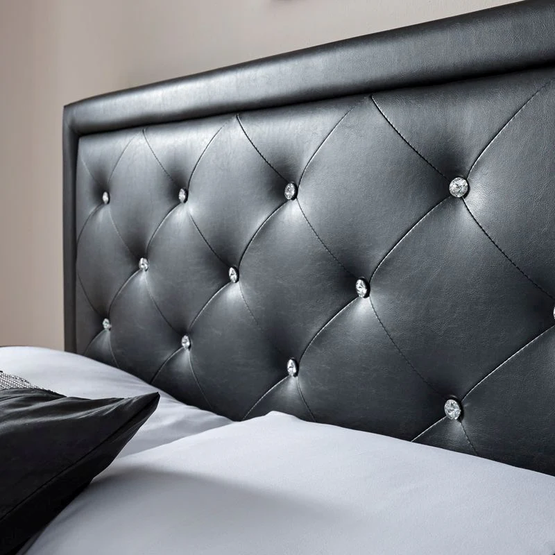 Hollywood King Size Ottoman Bed Faux Leather Black 5 x 7ft - Image 4